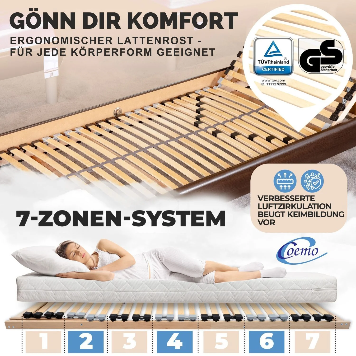 7 Zonen Lattenrost verstellbar ERGO 80x200 90x200 & 100x200 - Image 12