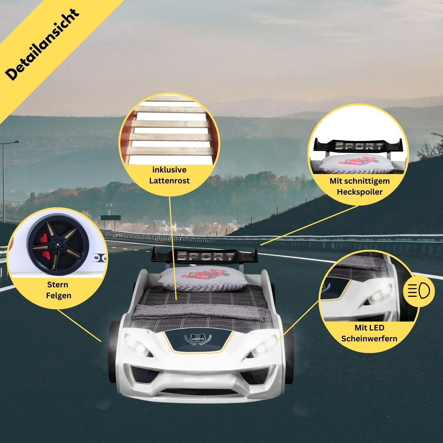 Autobett Dream Racer Kinderbett 90x200 im Rennwagen-Design mit Lattenrost - Image 10