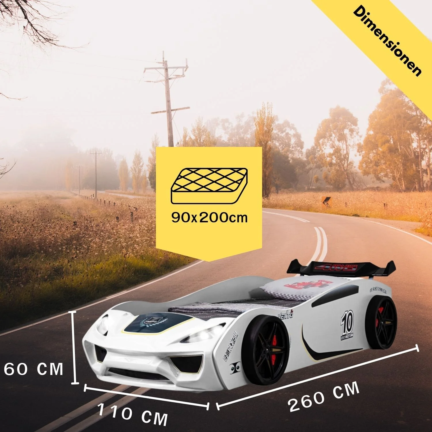 Autobett Dream Racer Kinderbett 90x200 im Rennwagen-Design mit Lattenrost - Image 11