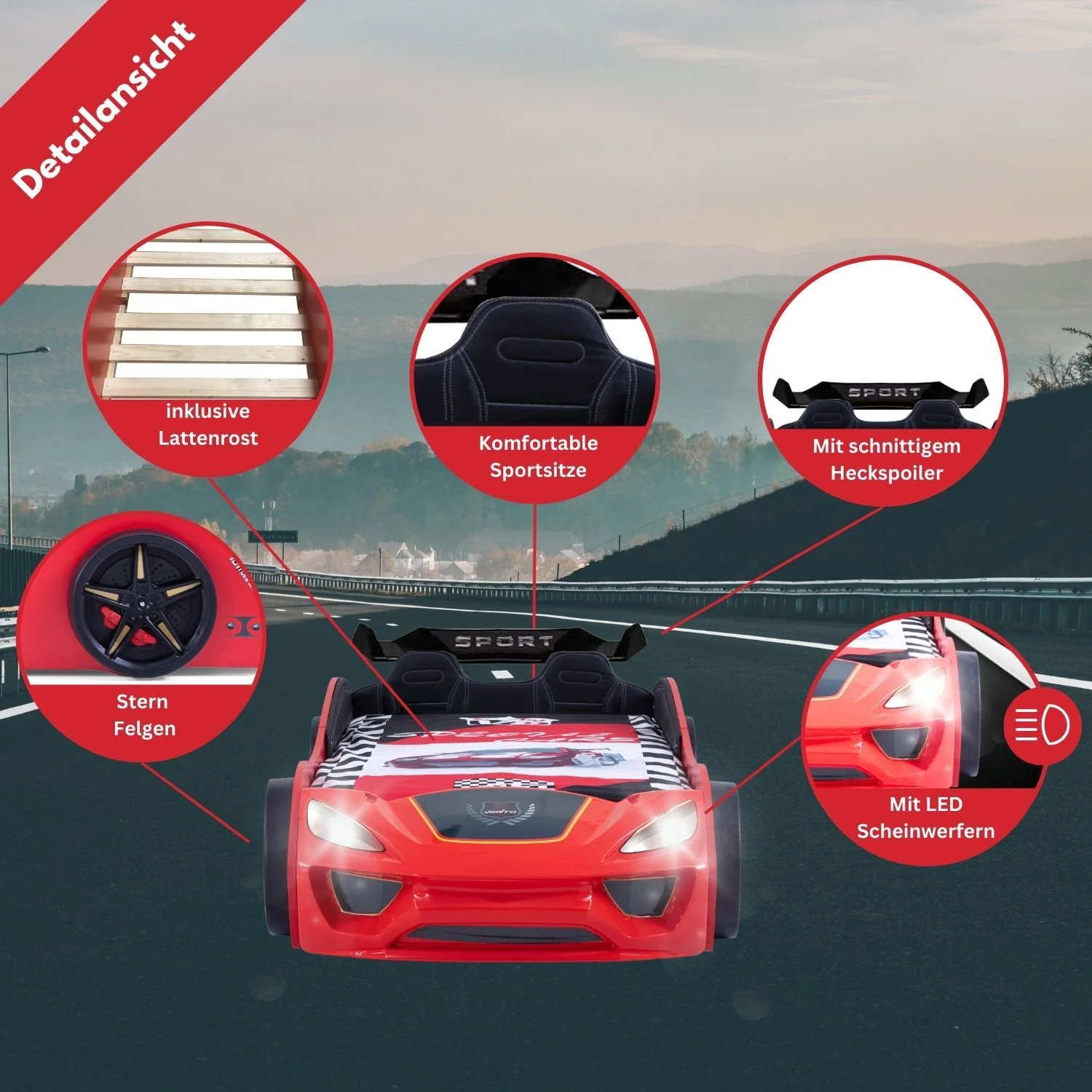Autobett Dream Racer Kinderbett 90x200 im Rennwagen-Design mit Lattenrost - Image 17