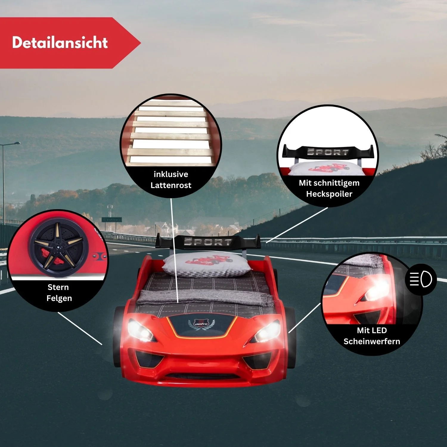 Autobett Dream Racer Kinderbett 90x200 im Rennwagen-Design mit Lattenrost - Image 3
