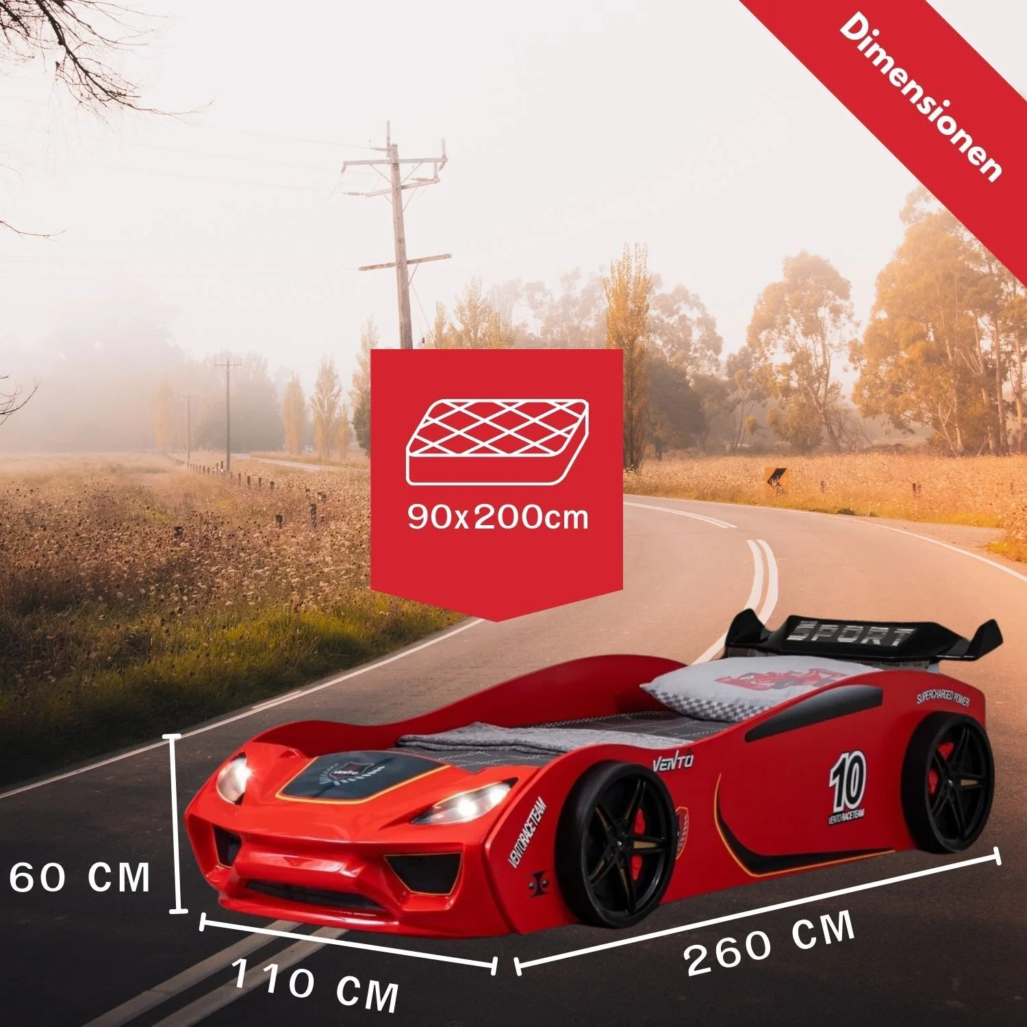 Autobett Dream Racer Kinderbett 90x200 im Rennwagen-Design mit Lattenrost - Image 4