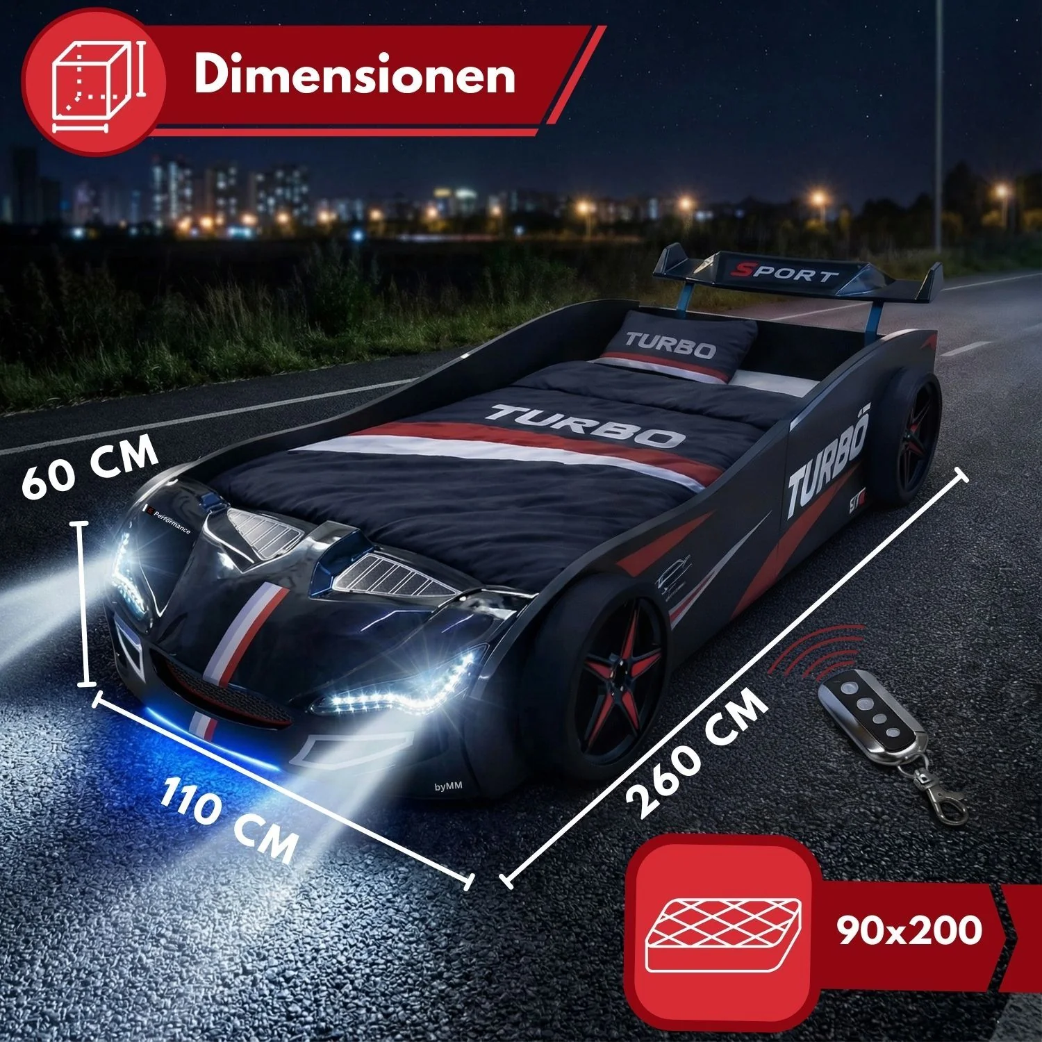 Autobett GTE Kinderbett 90 x 200 im Rennwagen Design mit Lattenrost, Licht & Motorengeräuschen - Image 10