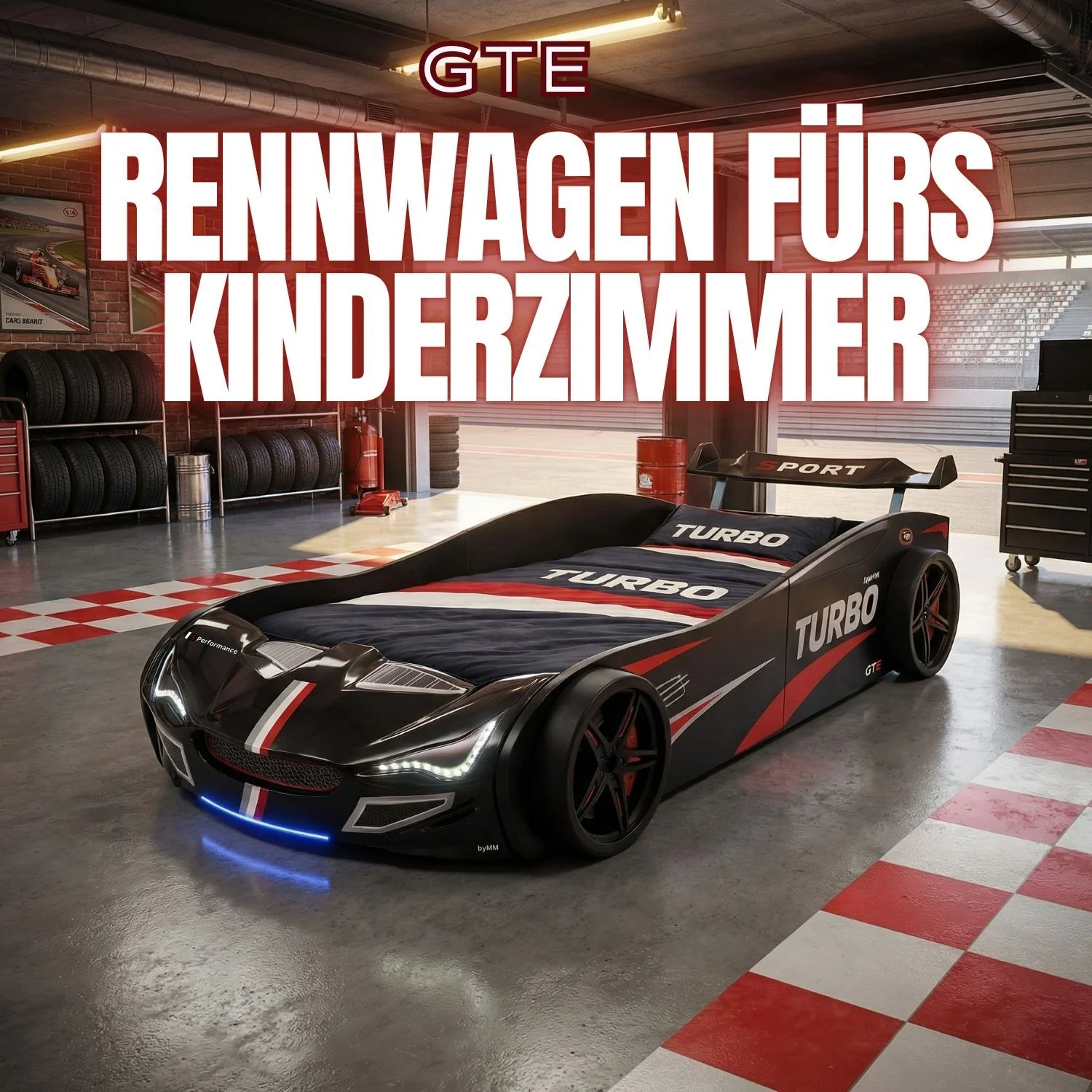 Autobett GTE Kinderbett 90 x 200 im Rennwagen Design mit Lattenrost, Licht & Motorengeräuschen - Image 13