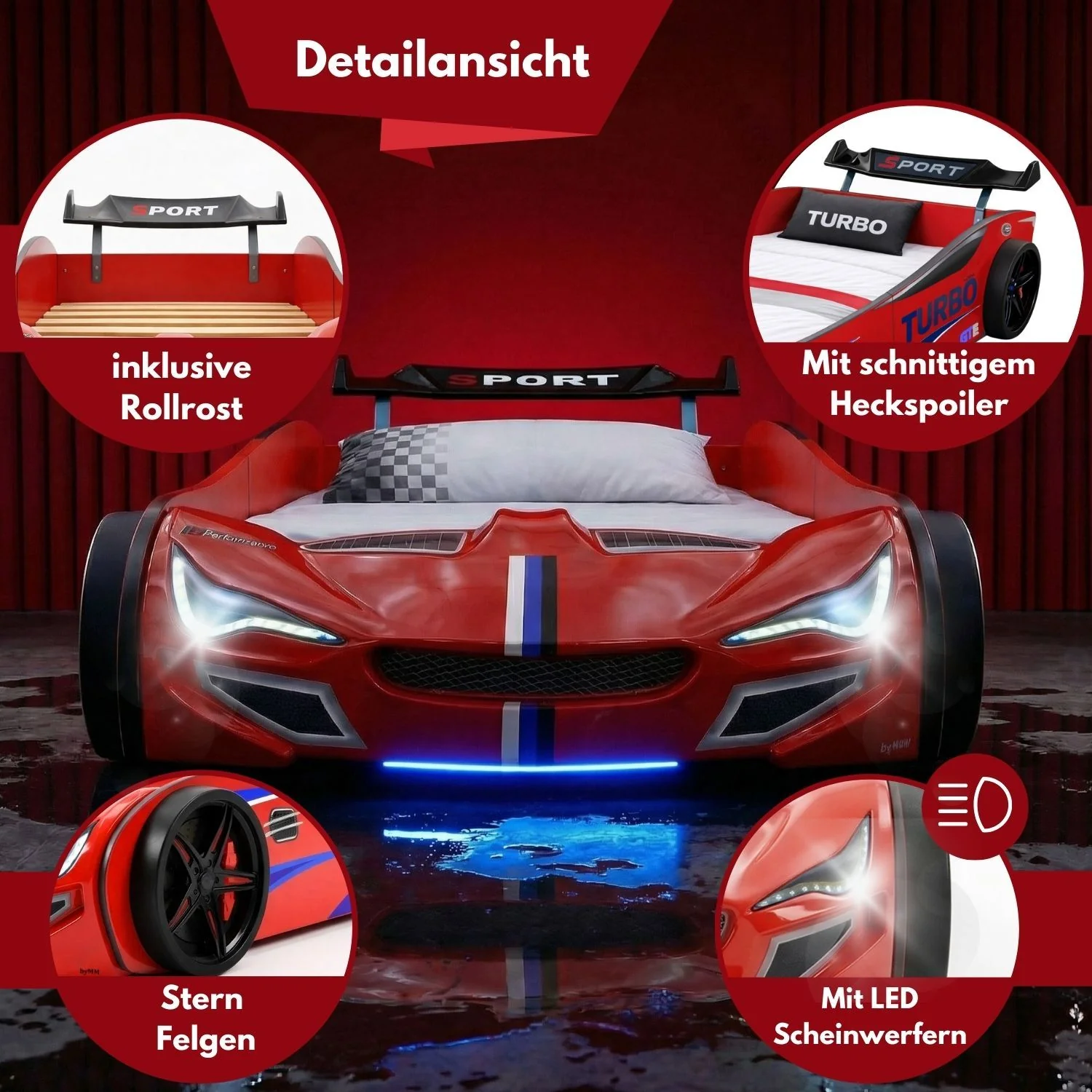 Autobett GTE Kinderbett 90 x 200 im Rennwagen Design mit Lattenrost, Licht & Motorengeräuschen - Image 18