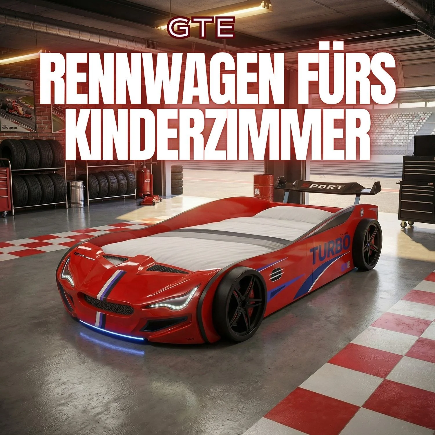 Autobett GTE Kinderbett 90 x 200 im Rennwagen Design mit Lattenrost, Licht & Motorengeräuschen - Image 20