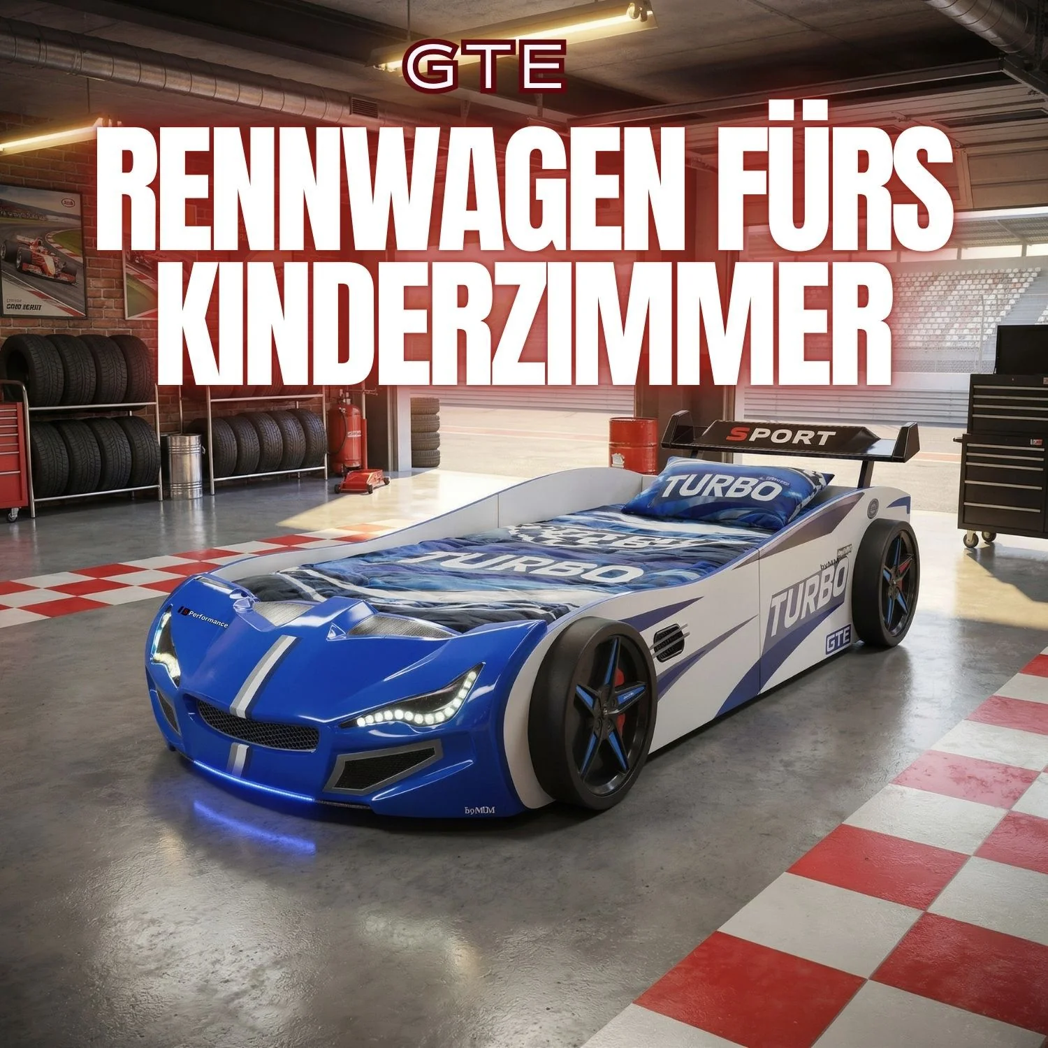 Autobett GTE Kinderbett 90 x 200 im Rennwagen Design mit Lattenrost, Licht & Motorengeräuschen - Image 27