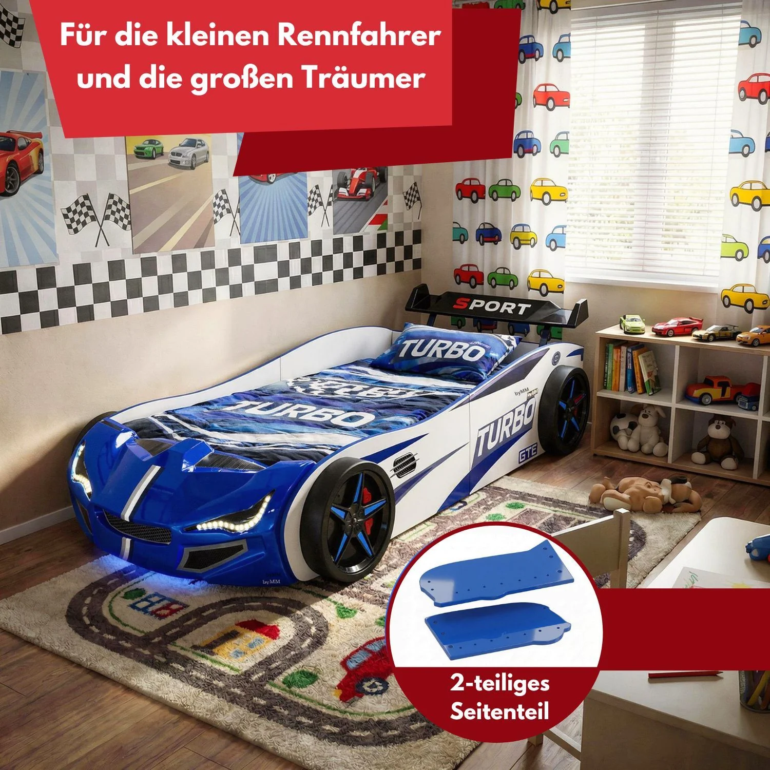 Autobett GTE Kinderbett 90 x 200 im Rennwagen Design mit Lattenrost, Licht & Motorengeräuschen - Image 29