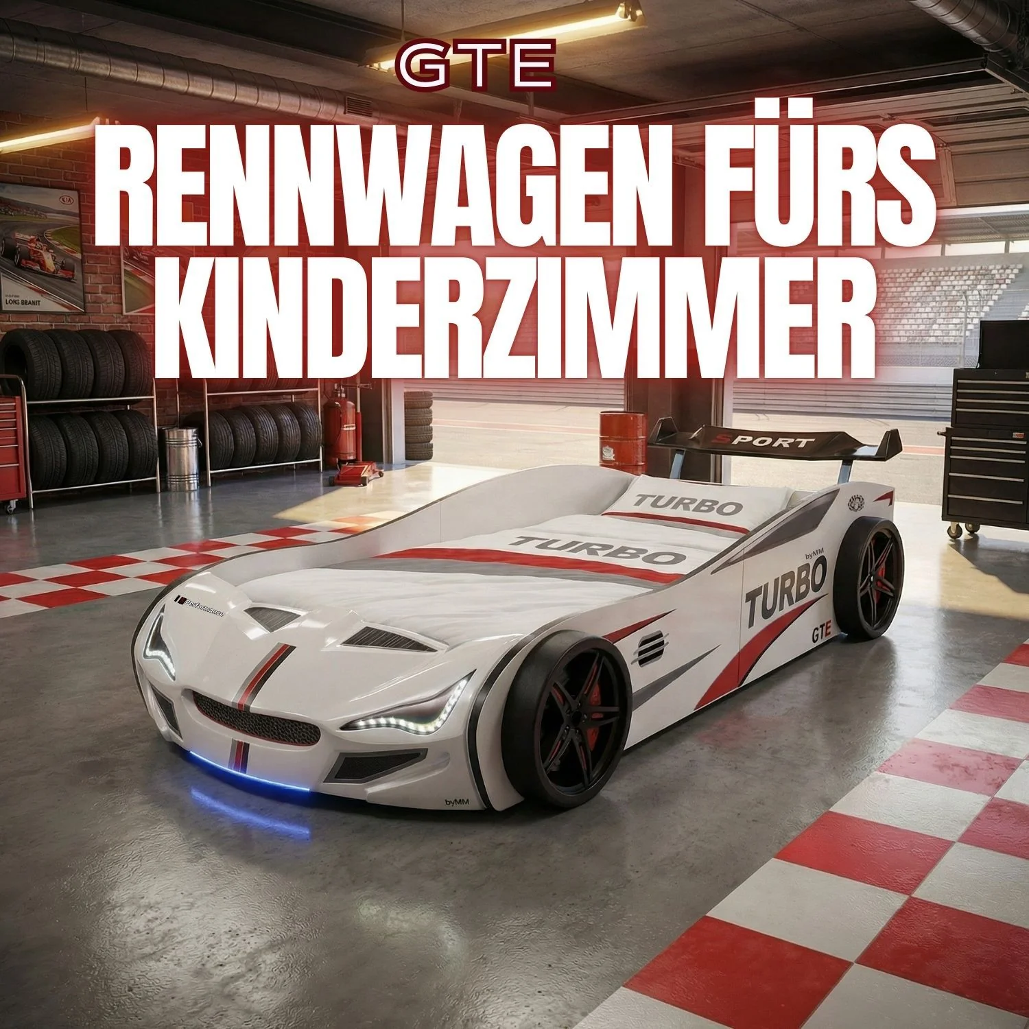 Autobett GTE Kinderbett 90 x 200 im Rennwagen Design mit Lattenrost, Licht & Motorengeräuschen - Image 6