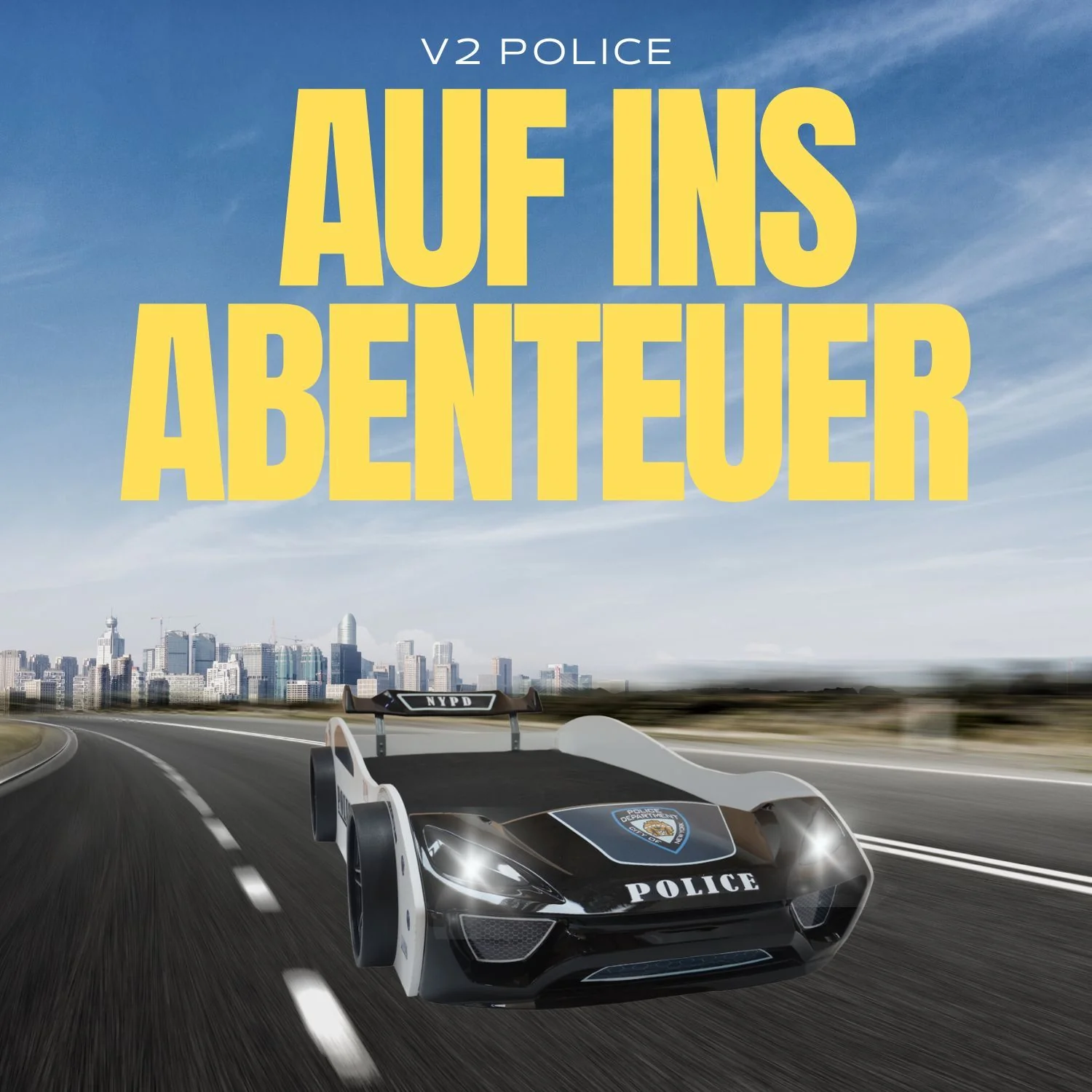 B-Ware Autobett POLICE Kinderbett 90x200 weiß inkl Spoiler, LED-Licht, Lattenrost - Image 8