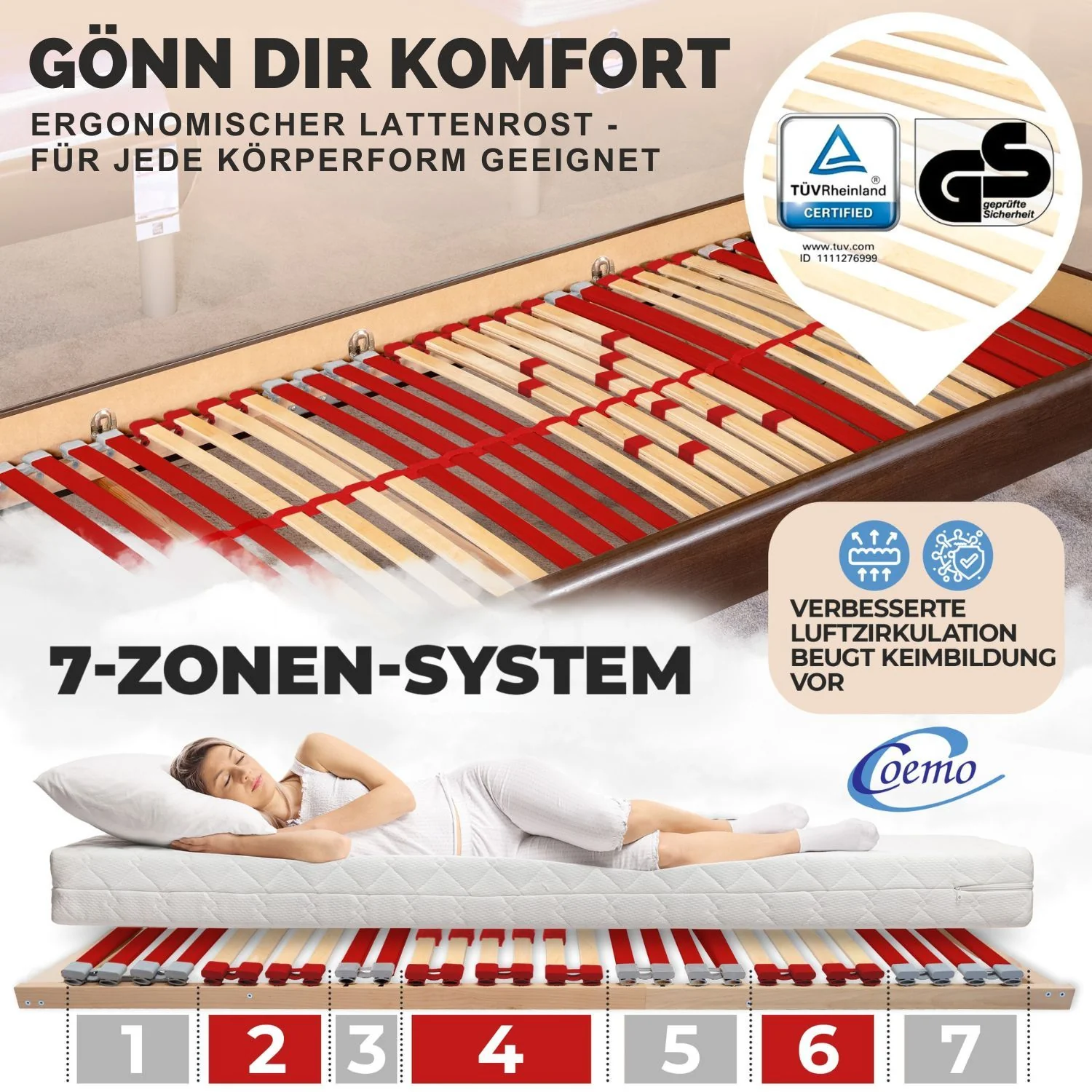 Coemo 2 Stk. Lattenrost RUBY Härtegrad verstellbar 28 Leisten 7 Zonen - Image 28