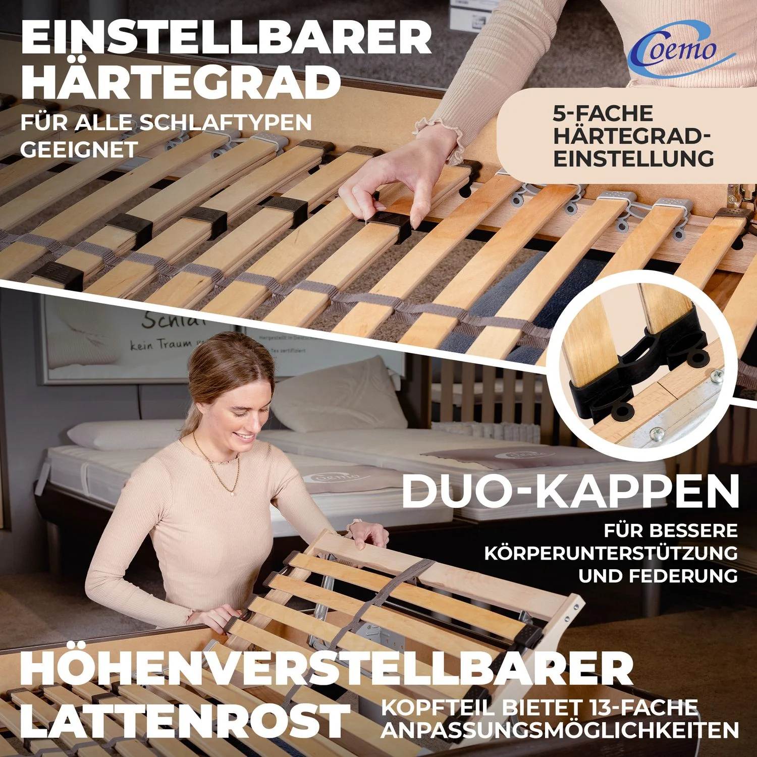 Coemo 2x Lattenrost ERGO K 90x200 cm 7-Zonen Kopfteil verstellbar - Doppelpack - Image 3
