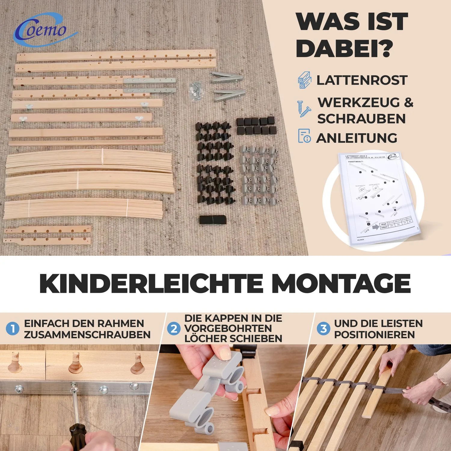 Coemo 2x Lattenrost ERGO K 90x200 cm 7-Zonen Kopfteil verstellbar - Doppelpack - Image 4