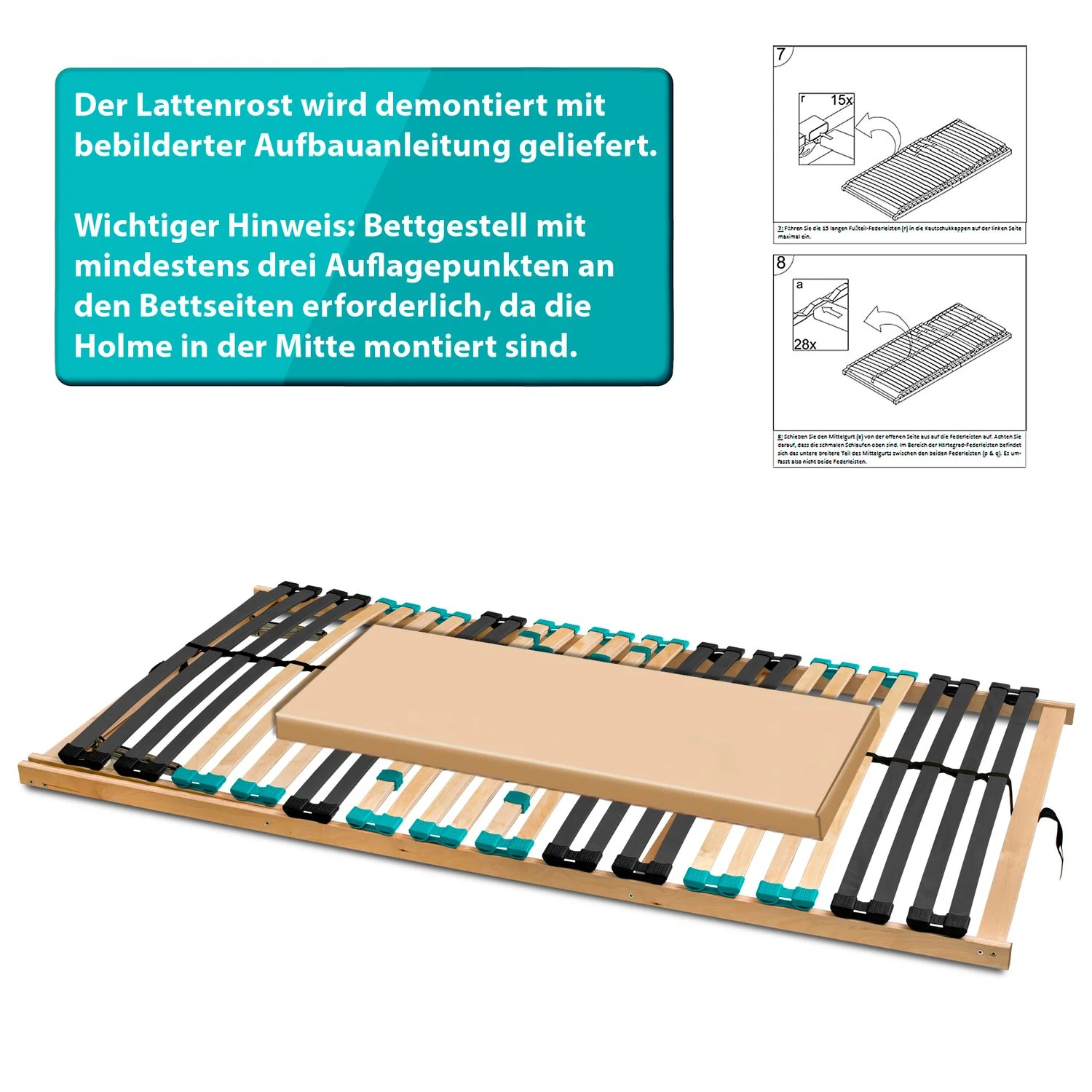 Coemo 7-Zonen Lattenrost DRÖMSON 28 Federleisten starr oder verstellbar in vielen Größen - Image 71