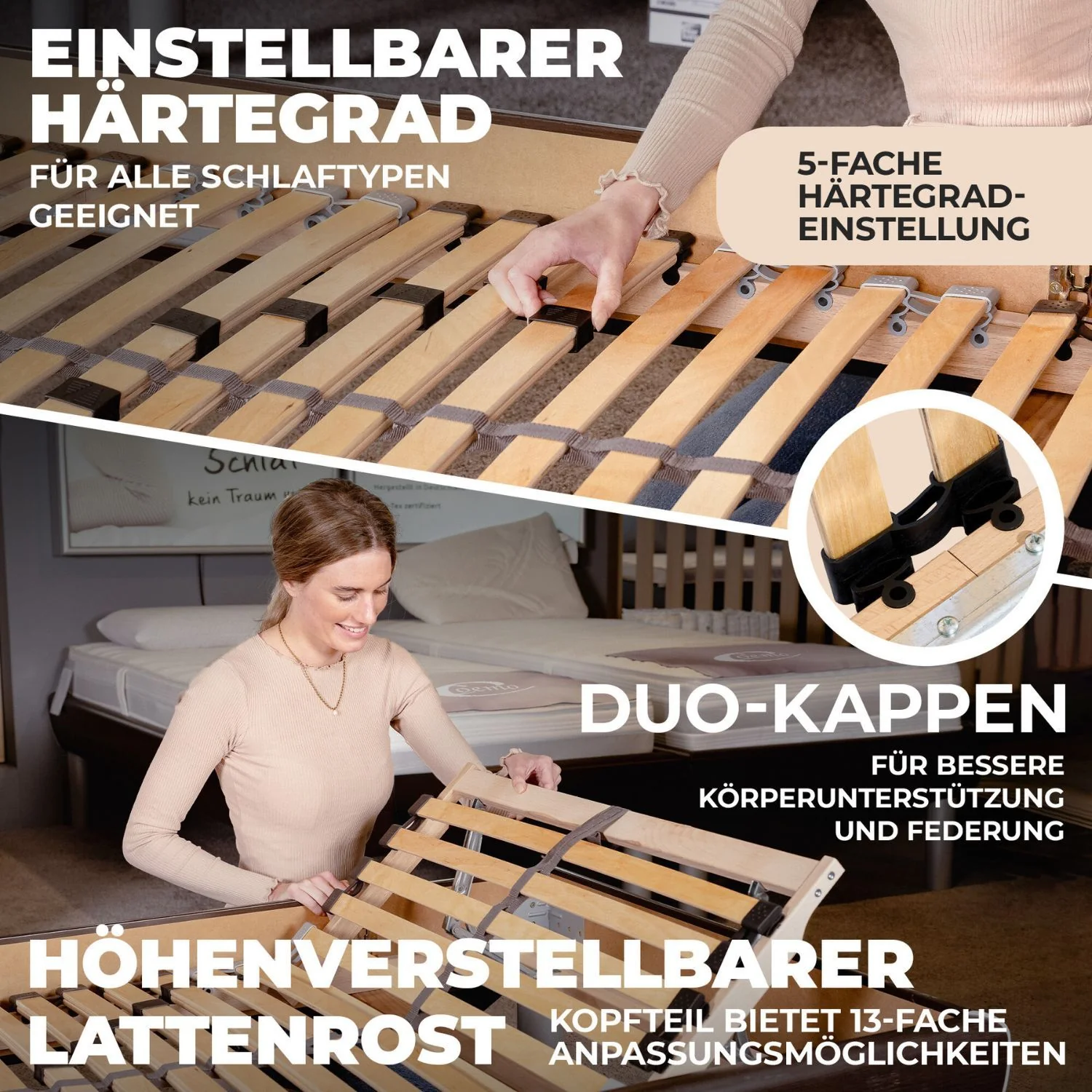 Coemo 7-Zonen Lattenrost ERGO K 90 x200 cm Kopfteil verstellbar Mittelband mit Härtegradverstellung - Image 3