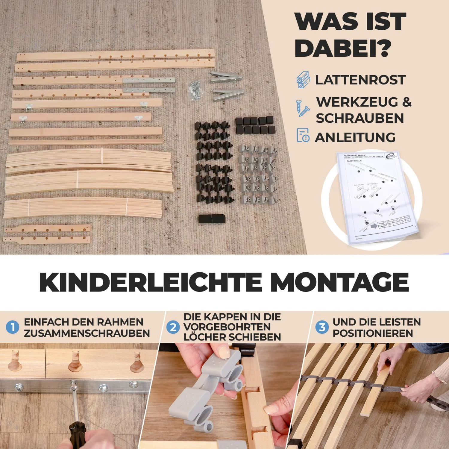 Coemo 7-Zonen Lattenrost ERGO K 90 x200 cm Kopfteil verstellbar Mittelband mit Härtegradverstellung - Image 4