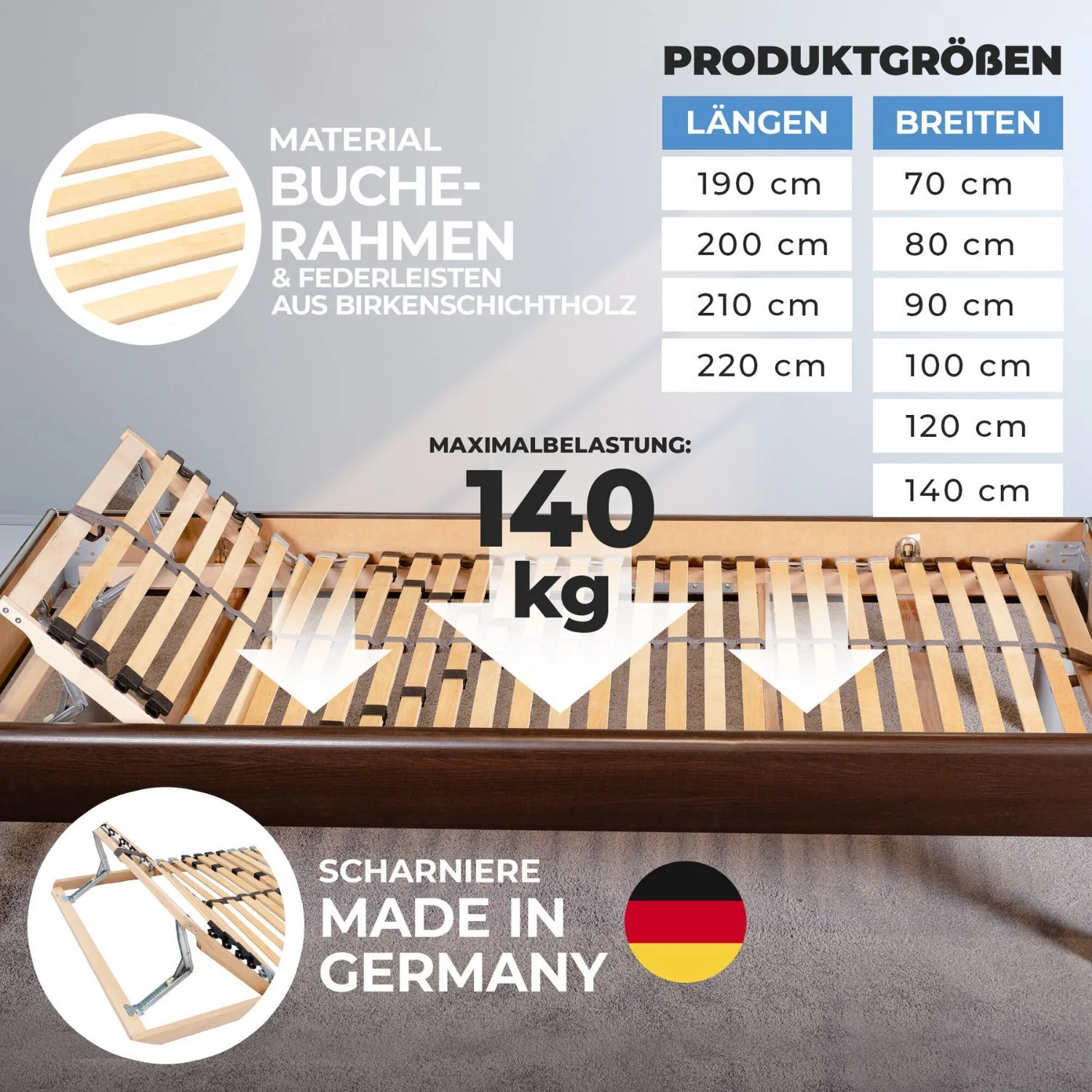 Coemo 7-Zonen Lattenrost ERGO K 90 x200 cm Kopfteil verstellbar Mittelband mit Härtegradverstellung - Image 7