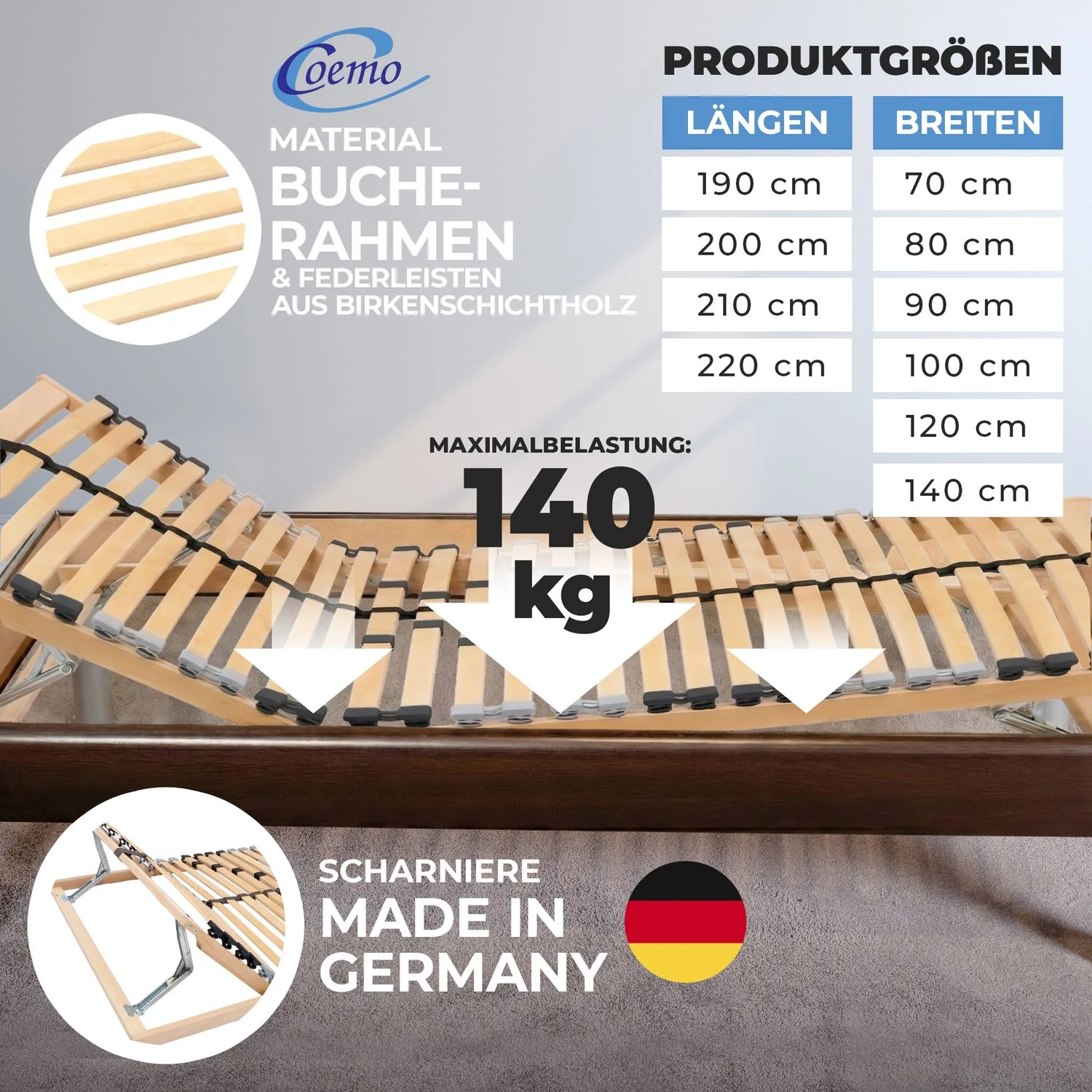 Coemo 7 -Zonen Lattenrost Ergo KF mit Kopf- & Fußteilverstellung Härtegradverstellung - Image 10