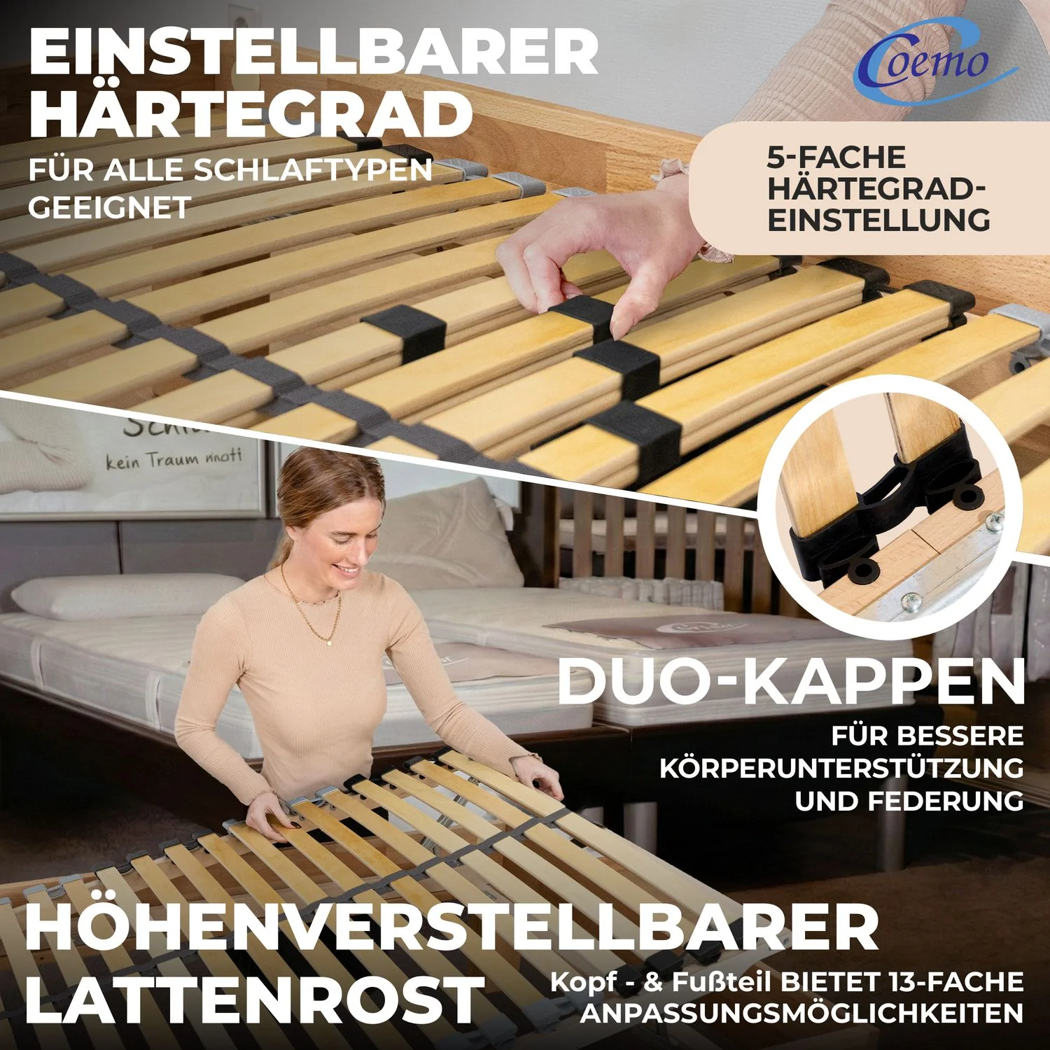 Coemo 7 -Zonen Lattenrost Ergo KF mit Kopf- & Fußteilverstellung Härtegradverstellung - Image 7