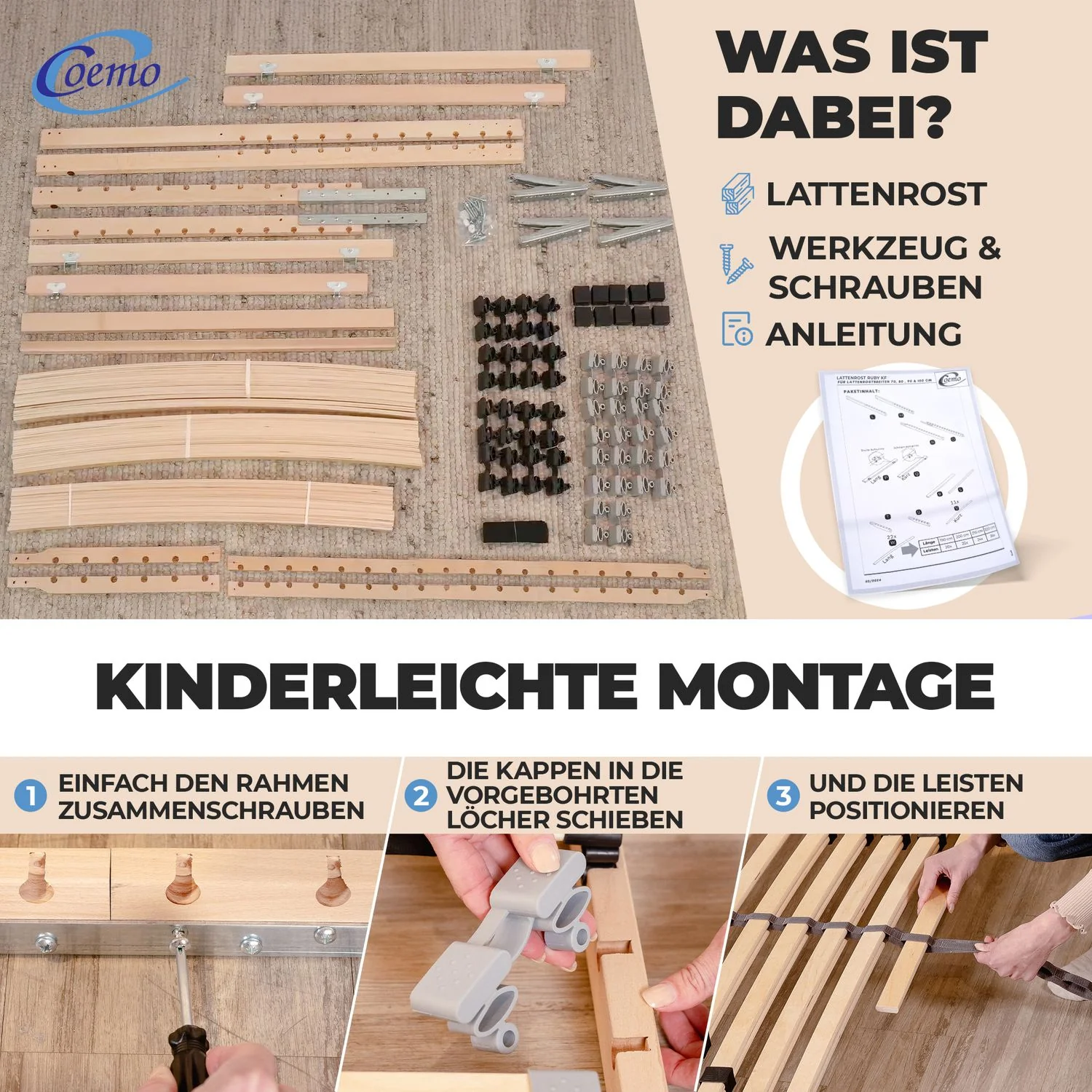 Coemo 7 -Zonen Lattenrost Ergo KF mit Kopf- & Fußteilverstellung Härtegradverstellung - Image 8