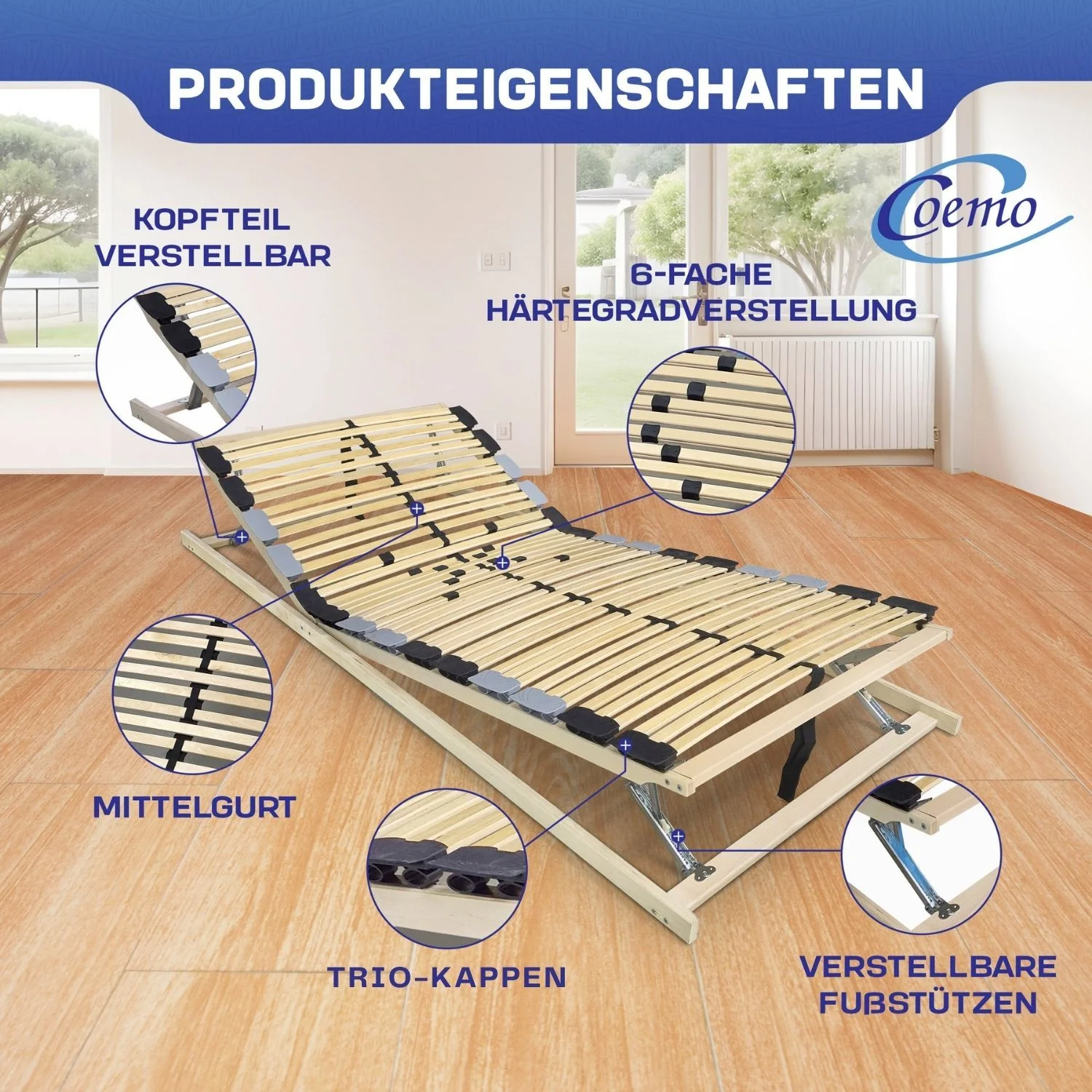 Coemo 7 Zonen Lattenrost PREMIUM Kopf-Fußteil verstellbar - Image 4