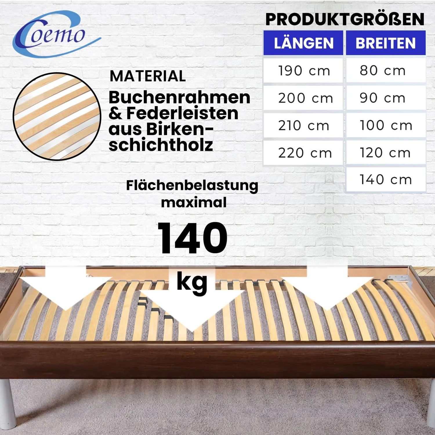Coemo BASIC NV Lattenrost starr - nicht verstellbar Härtegrad - 7-Zonen - Image 6