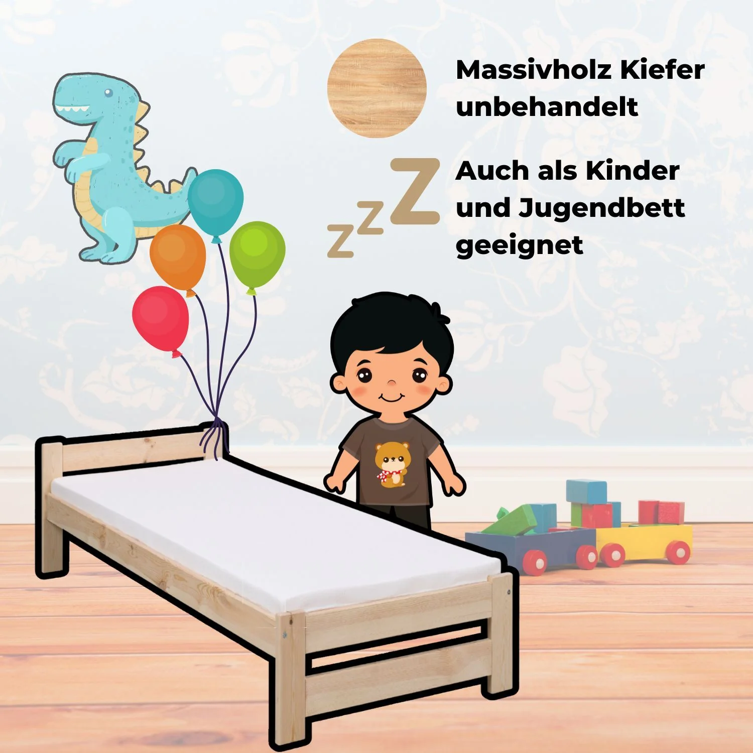 Coemo Bett Classico Holzbett Bettgestell mit Lattenrost Massivholz Kiefer - Image 23