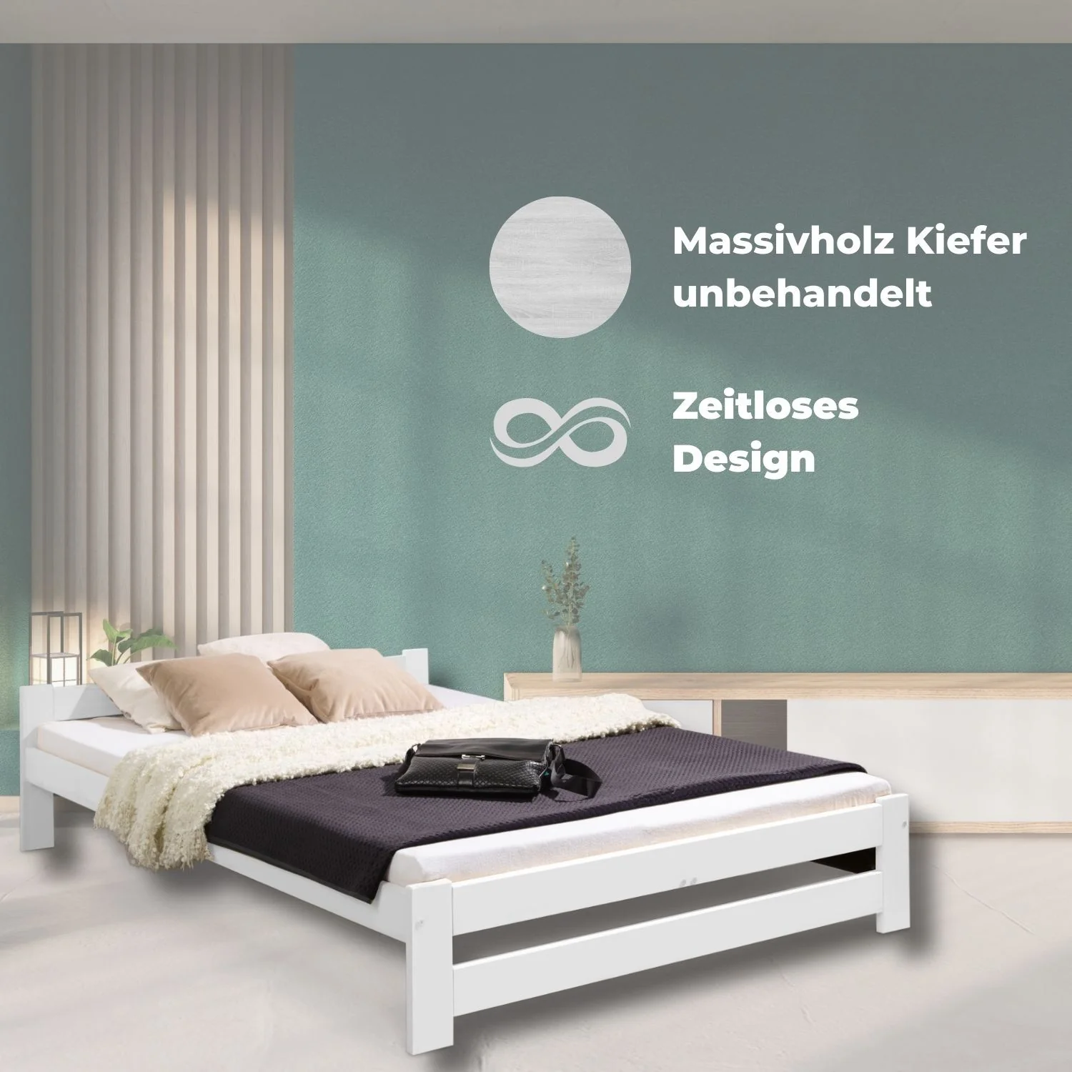 Coemo Bett Classico Holzbett Bettgestell mit Lattenrost Massivholz Kiefer - Image 3