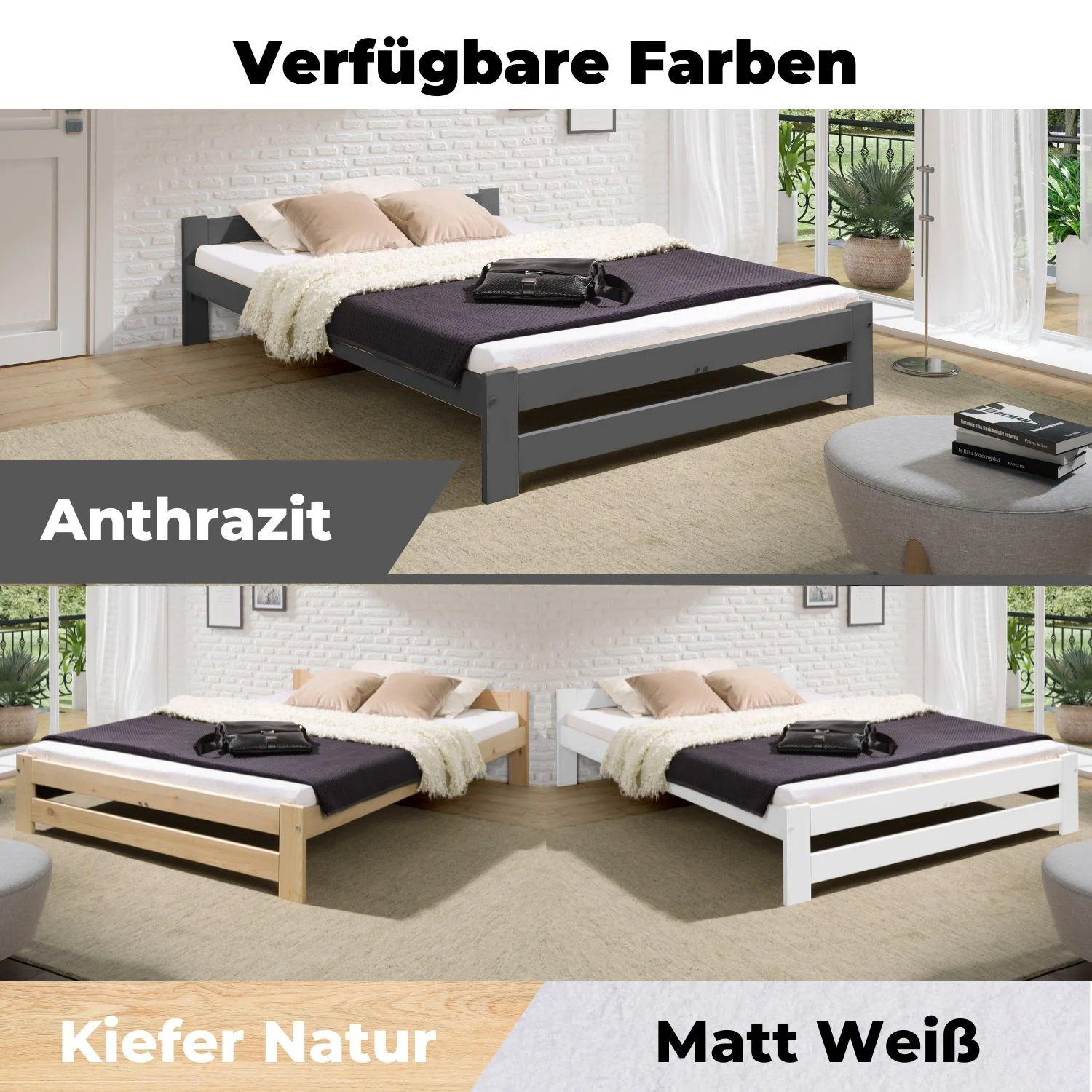 Coemo Bett Classico Holzbett Bettgestell mit Lattenrost Massivholz Kiefer - Image 46