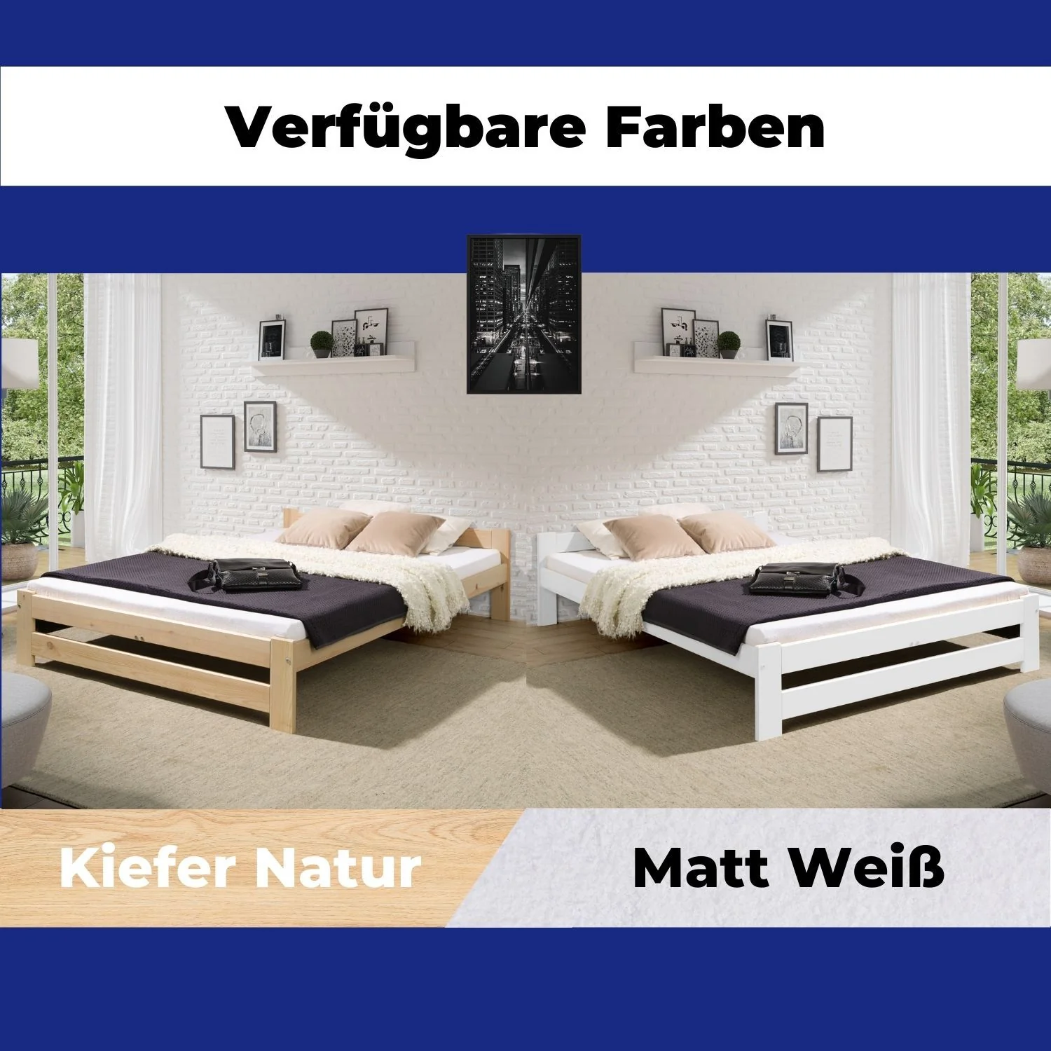 Coemo Bett Classico Holzbett Bettgestell mit Lattenrost Massivholz Kiefer - Image 9