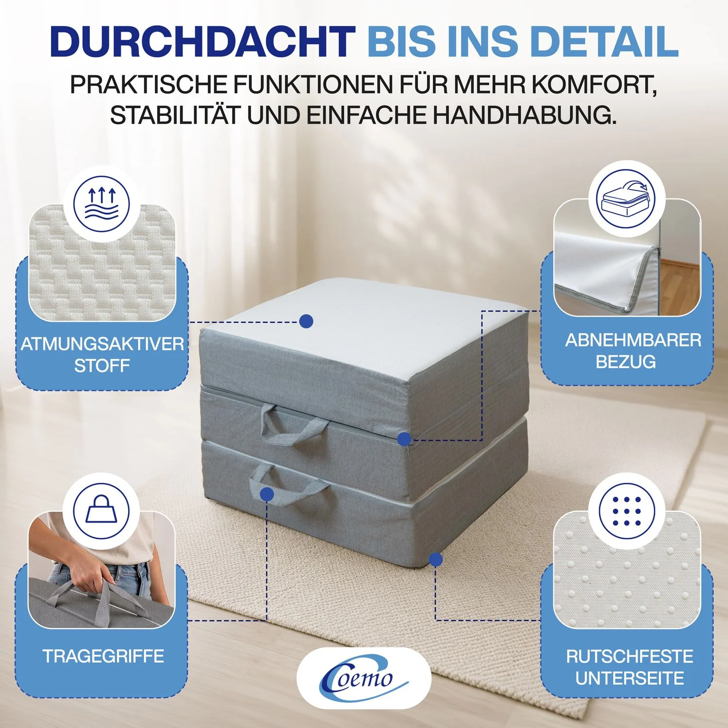 Coemo Faltmatratze/ Klappmatratze Falko 3-teilig - Platzsparende Gästematratze mit Visco-Auflage - Image 3