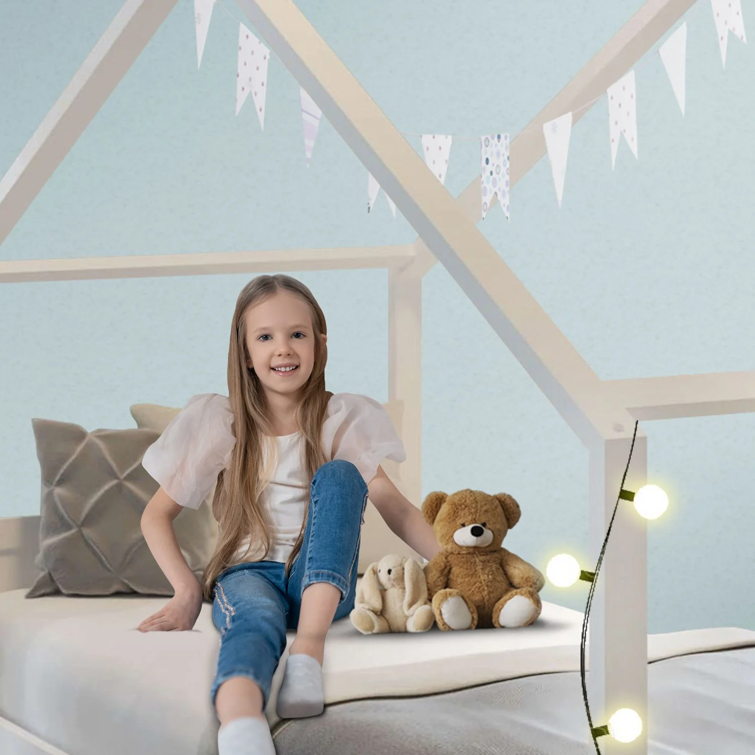 Coemo Hausbett Sonja 90x200 cm mit Dach und Lattenrost - Image 3