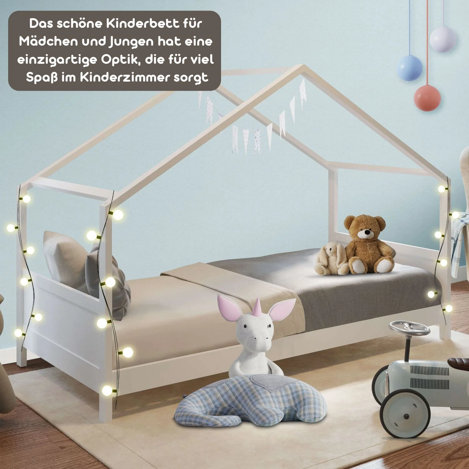 Coemo Hausbett Sonja 90x200 cm mit Dach und Lattenrost - Image 4