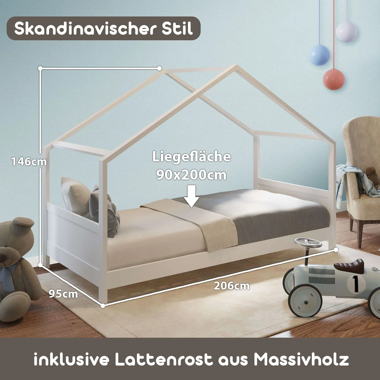 Coemo Hausbett Sonja 90x200 cm mit Dach und Lattenrost - Image 5