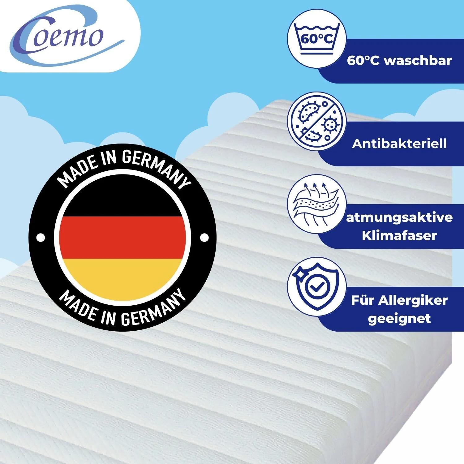 Coemo Kaltschaummatratze BellaNox 7 Zonen - Allergiker geeignet - Hoher Baumwollanteil - Image 6