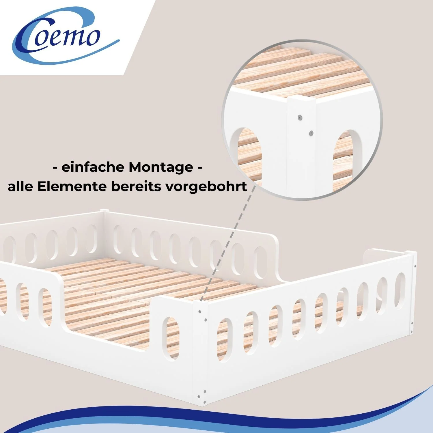 Coemo Kinderbett Pierre mit Lattenrost & Rausfallschutz aus Holz für Jungen und Mädchen - Image 13