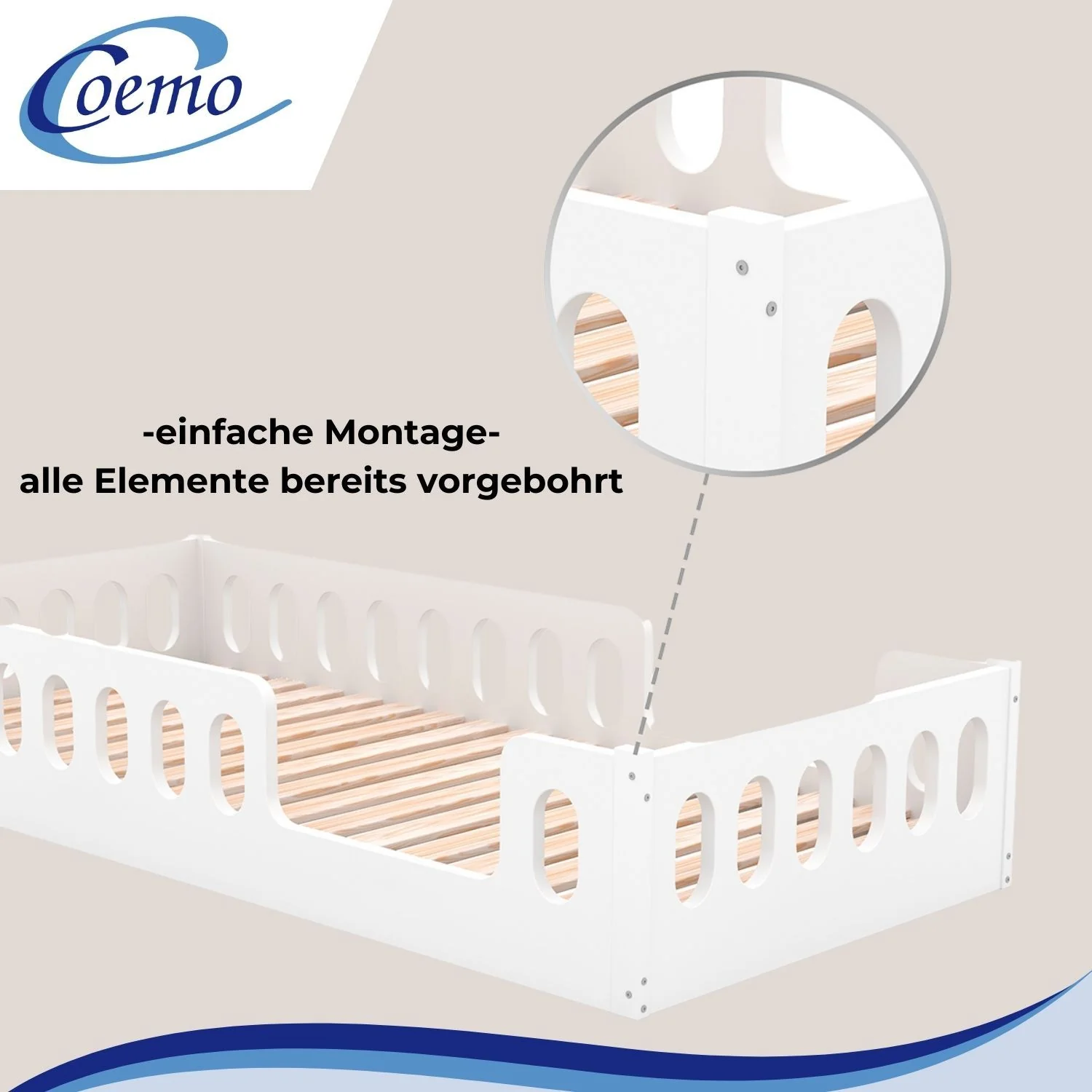 Coemo Kinderbett Pierre mit Lattenrost & Rausfallschutz aus Holz für Jungen und Mädchen - Image 6