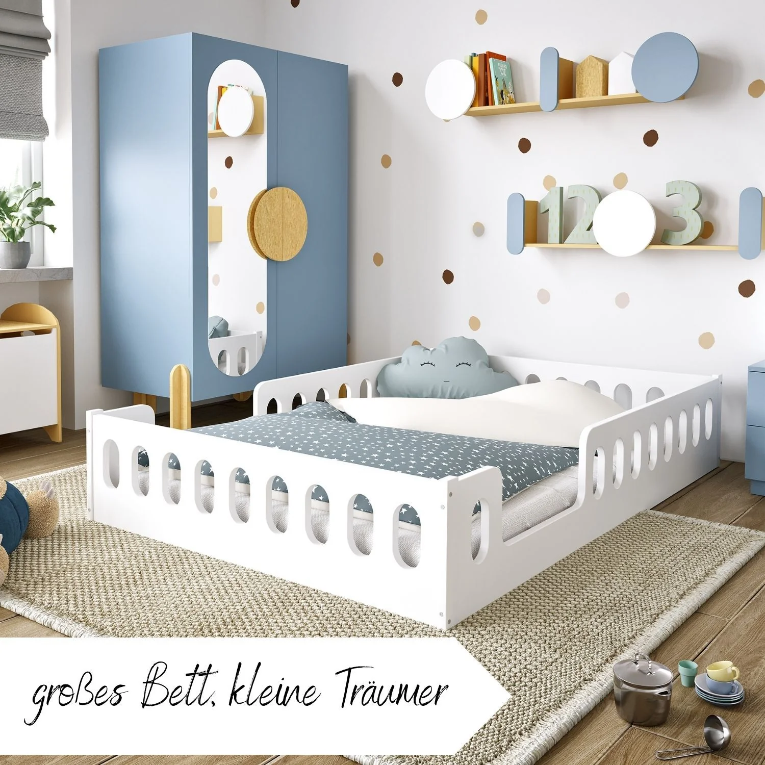 Coemo Kinderbett Pierre mit Lattenrost & Rausfallschutz aus Holz für Jungen und Mädchen - Image 8