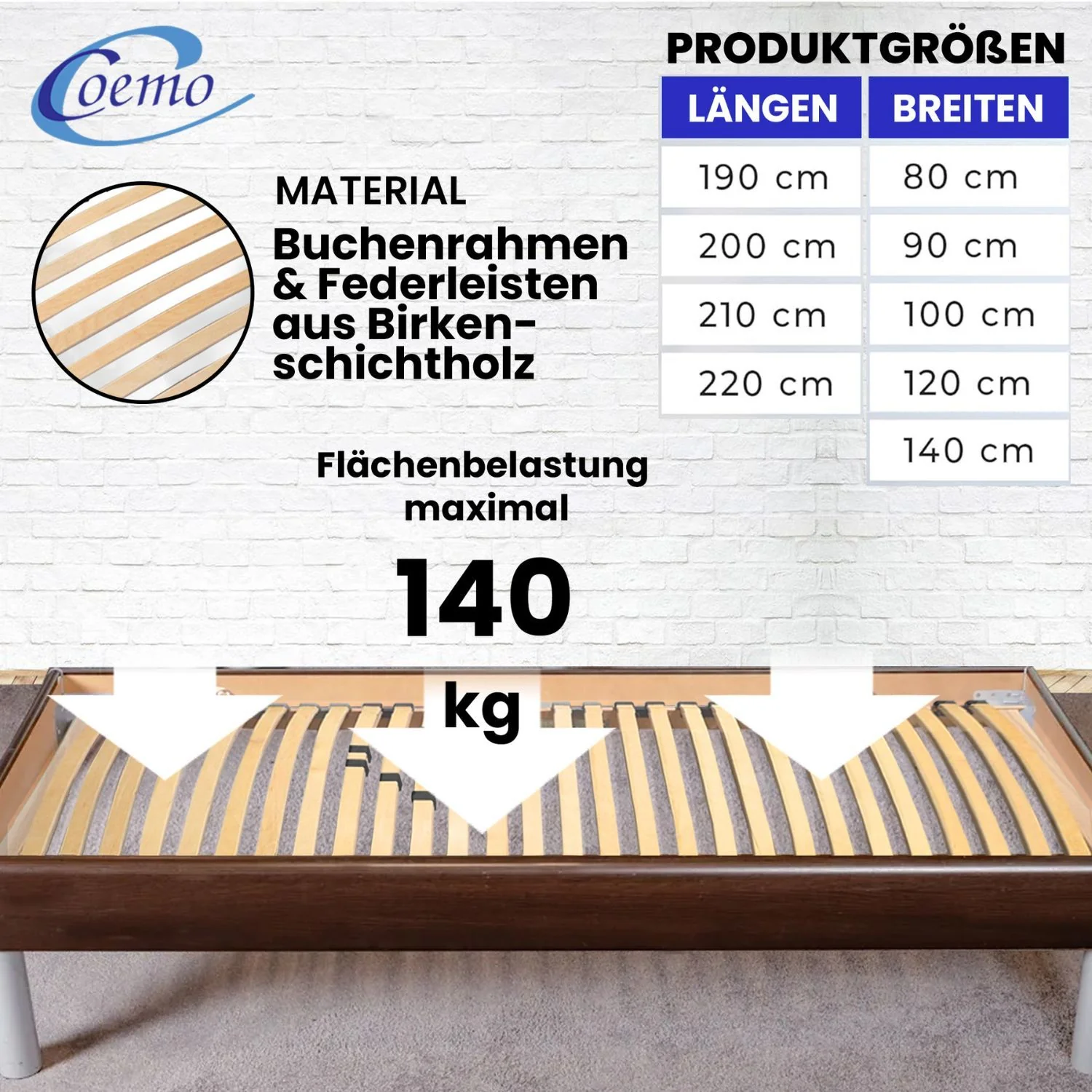 Coemo Lattenrost BASIC 100x220 cm Überlänge starr nicht verstellbar - 7-Zonen - Image 5