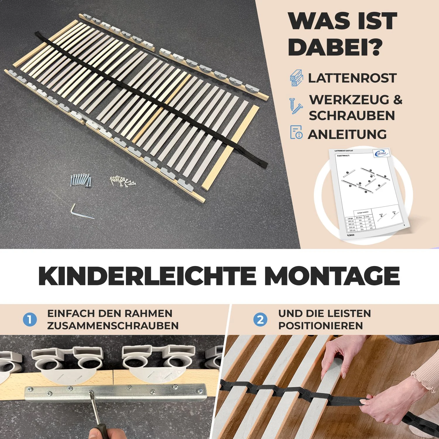 Coemo Lattenrost EasyLat starr mit Mittelgurt 28 Leisten & 5 Zonen - Image 4