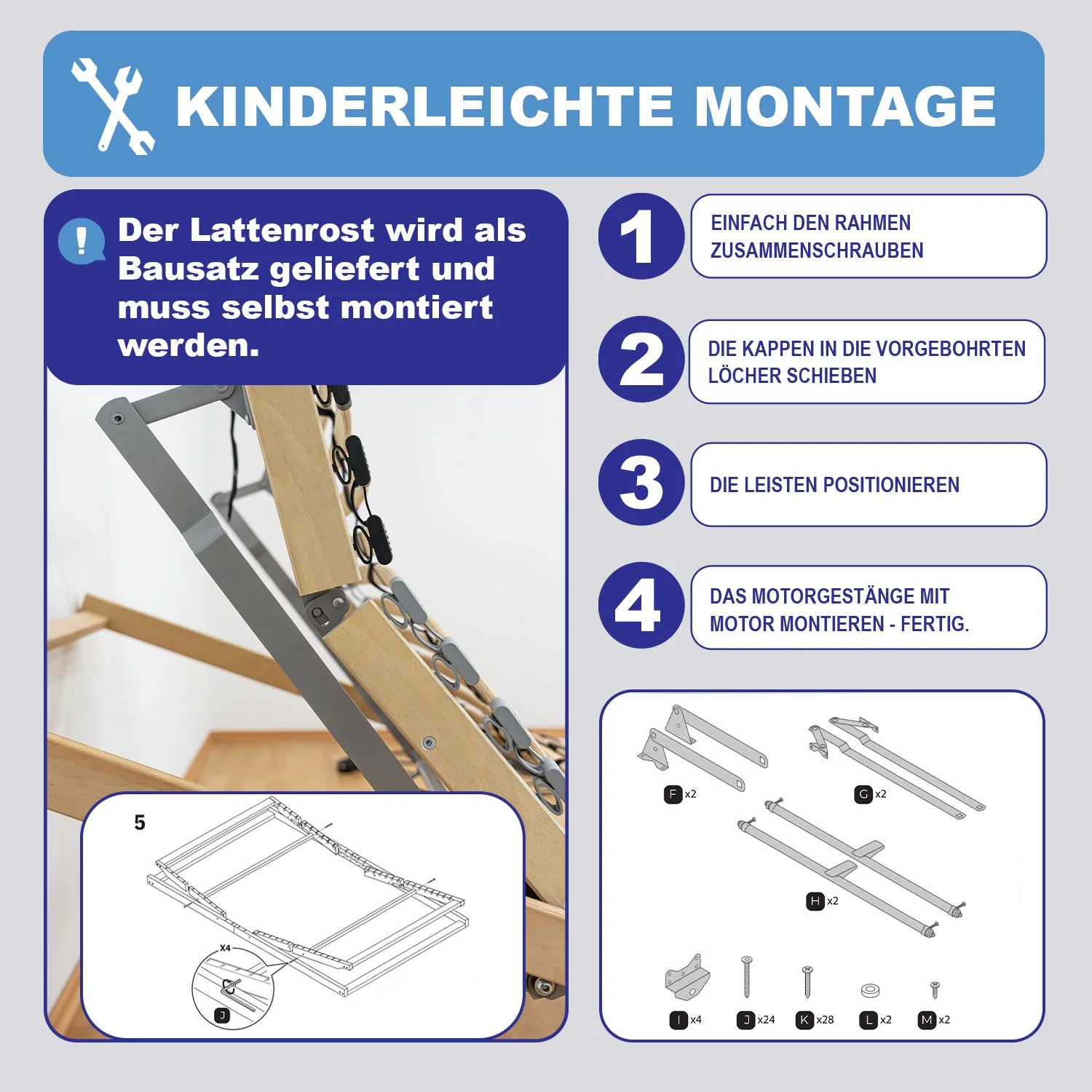 Coemo Lattenrost mit Motor ERGO Kopf- und Fußteil elektrisch verstellbar, 28 Latten, Bausatz 7 Zonen - Image 7