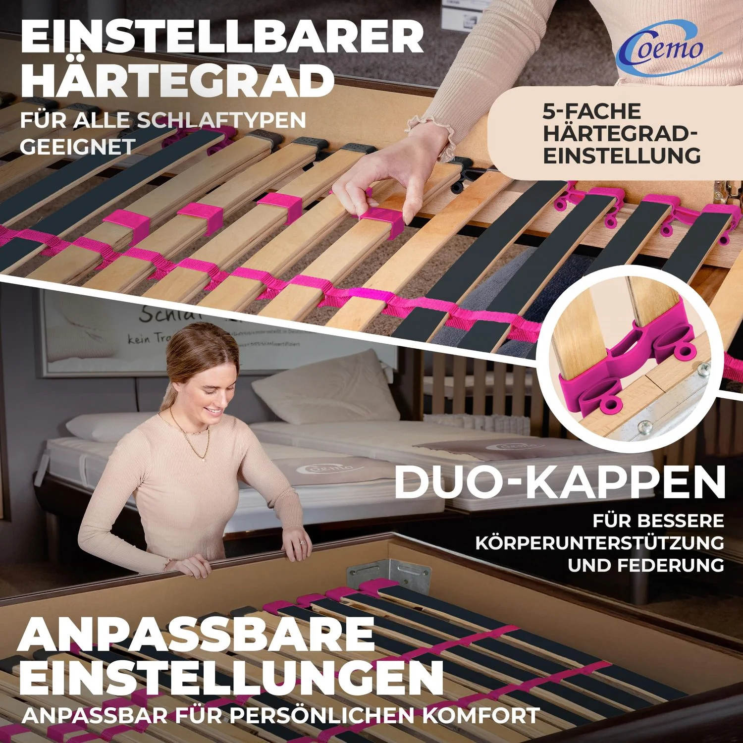 Coemo Lattenrost "PINK DREAM" Härtegrad verstellbar 28 Leisten 7-Zonen - Image 10