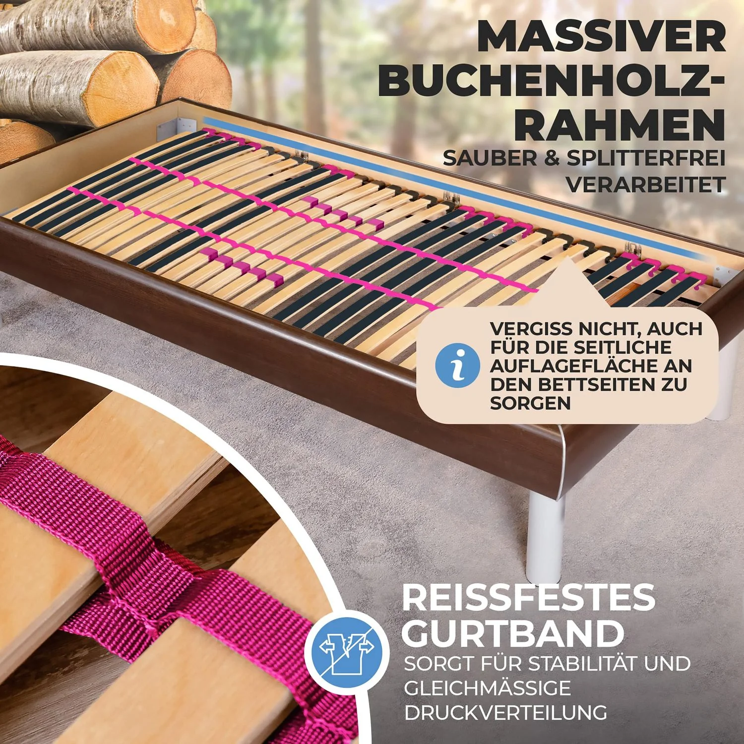 Coemo Lattenrost "PINK DREAM" Härtegrad verstellbar 28 Leisten 7-Zonen - Image 12