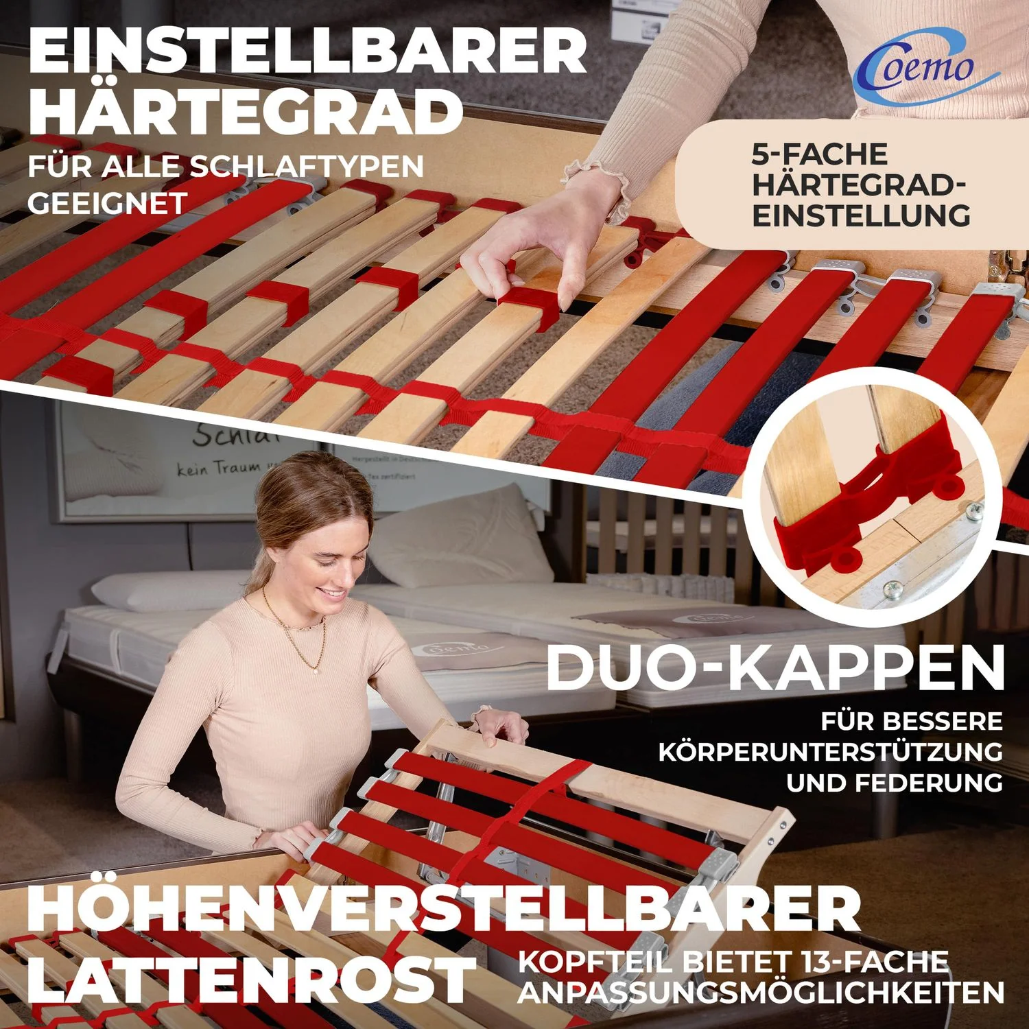 Coemo Lattenrost "RUBY" Härtegrad verstellbar 28 Leisten & 7 Zonen - Image 3