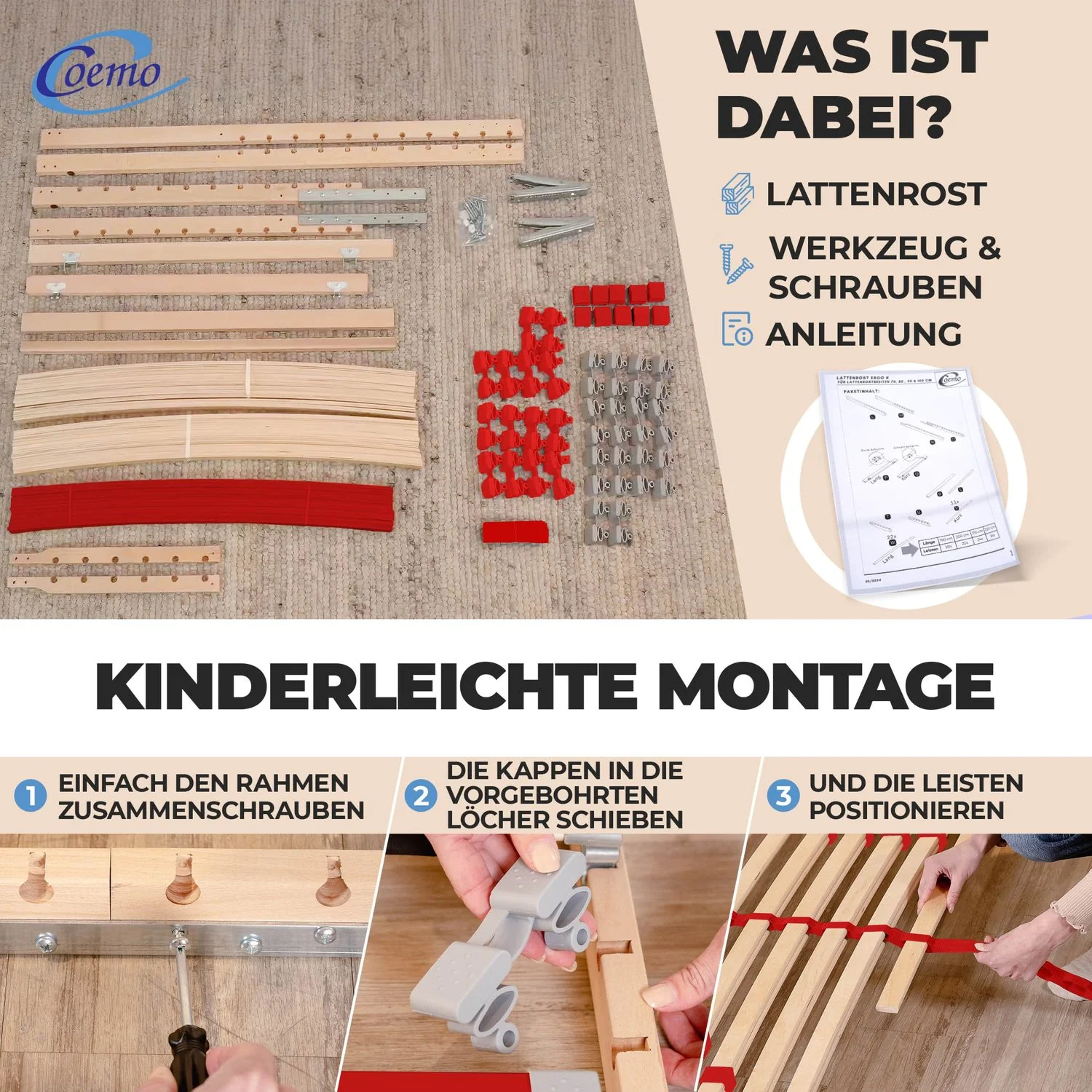 Coemo Lattenrost "RUBY" Härtegrad verstellbar 28 Leisten & 7 Zonen - Image 4