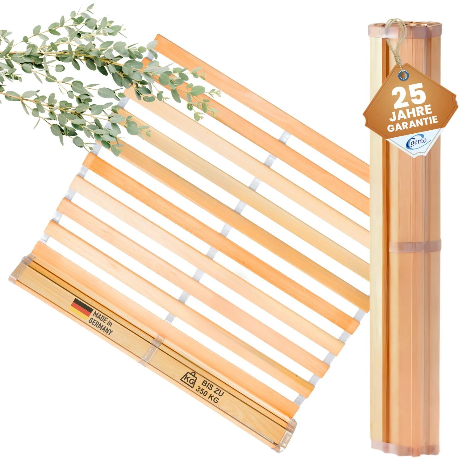 Coemo Premium Rollrost DELUXE Belastbar bis 350 kg – Ohne Montage & absolut rutschsicher - Made in Germany - Roll-Lattenrost Vollholz mit Abstandshaltern - Image 3