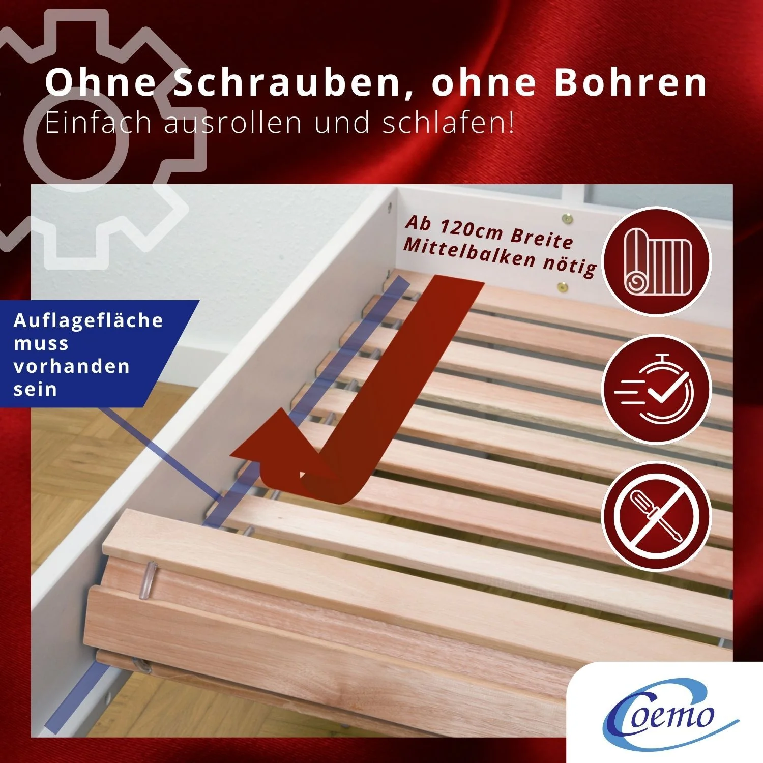 Coemo Premium Rollrost DELUXE Belastbar bis 350 kg – Ohne Montage & absolut rutschsicher - Made in Germany - Roll-Lattenrost Vollholz mit Abstandshaltern - Image 7