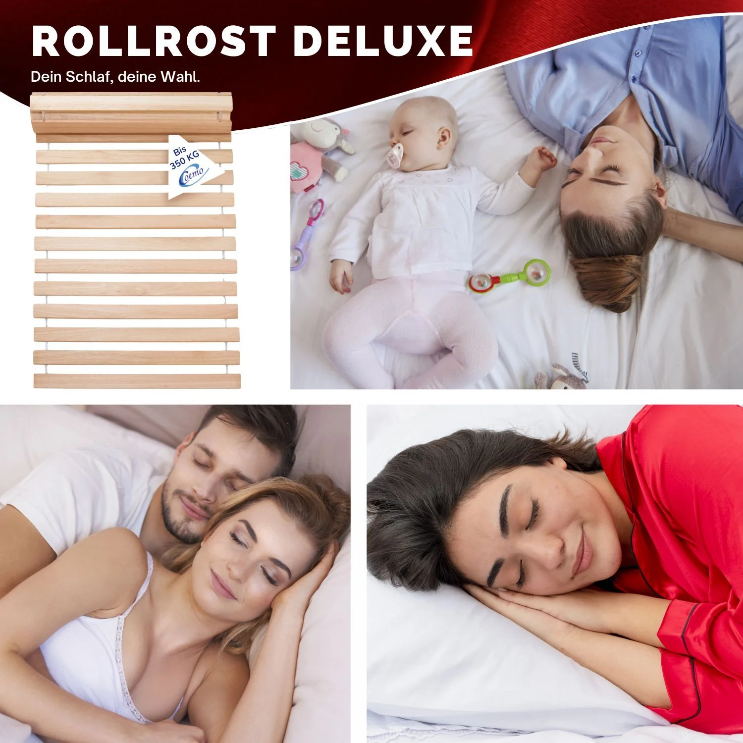 Coemo Premium Rollrost DELUXE Belastbar bis 350 kg – Ohne Montage & absolut rutschsicher - Made in Germany - Roll-Lattenrost Vollholz mit Abstandshaltern - Image 9
