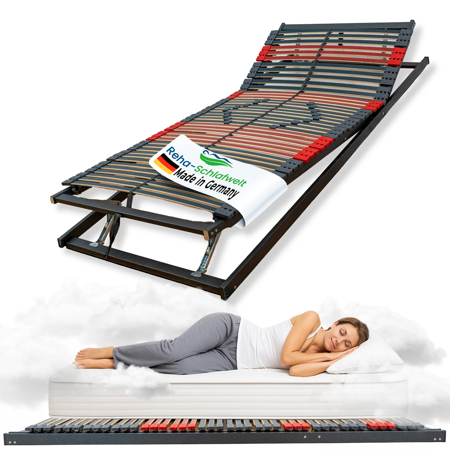 Reha-Schlafwelt 7 Zonen Lattenrost RELAXANA KF komplett montiert, Kopf- & Fußteil verstellbar, 42 Leisten, bis 200 kg belastbar, mit Mittelgurt - Image 19