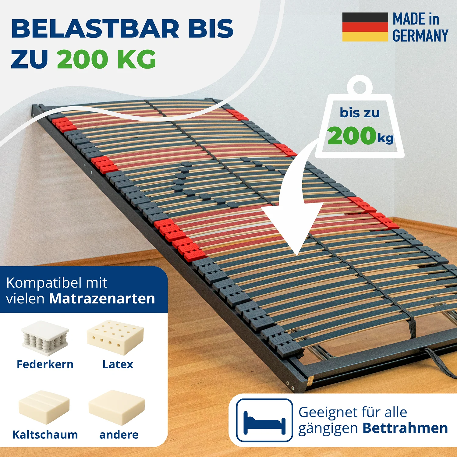 Reha-Schlafwelt 7 Zonen Lattenrost RELAXANA KF komplett montiert, Kopf- & Fußteil verstellbar, 42 Leisten, bis 200 kg belastbar, mit Mittelgurt - Image 36